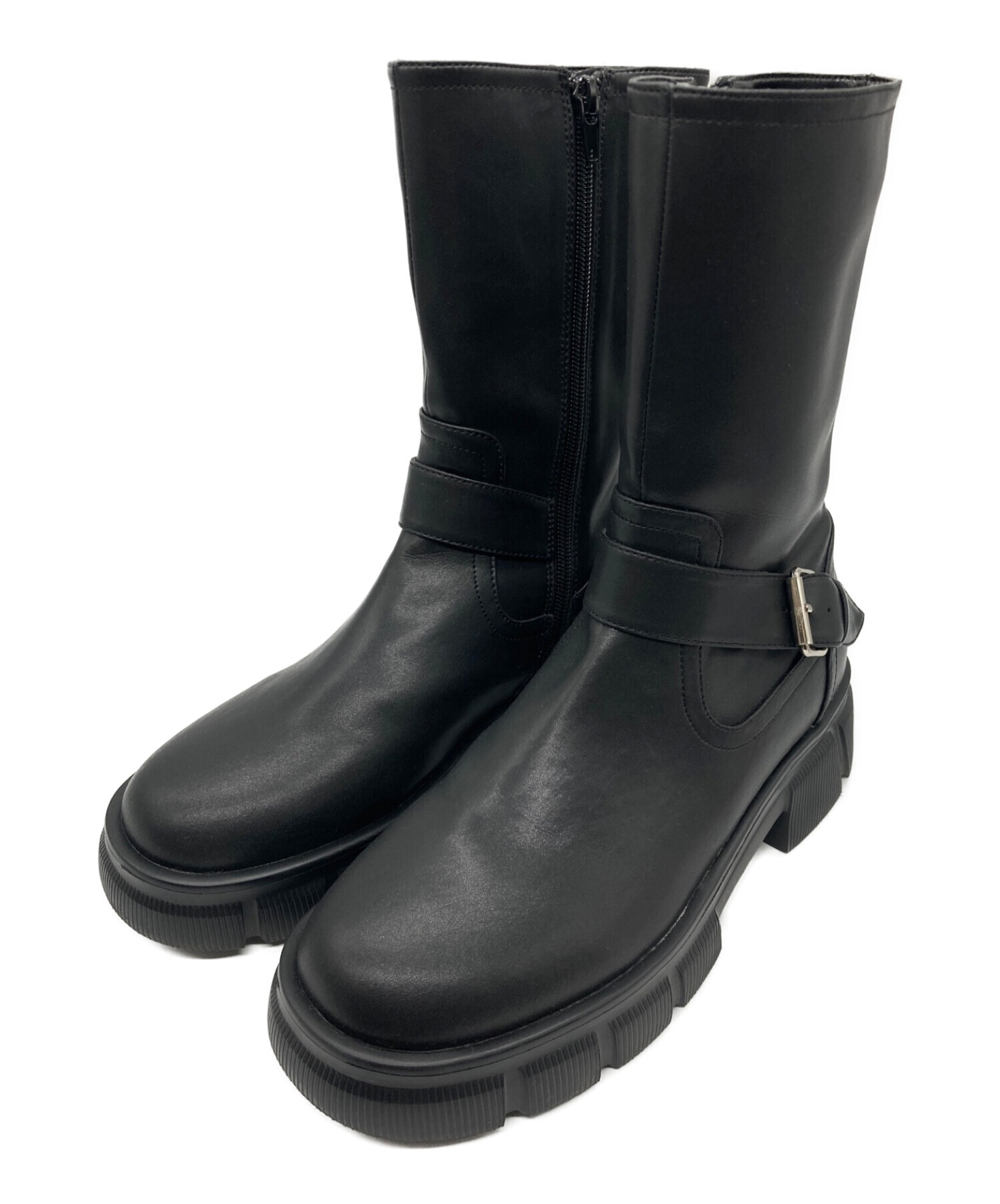 ZARA サイドジップブーツsize38 ブラックレースアップロング