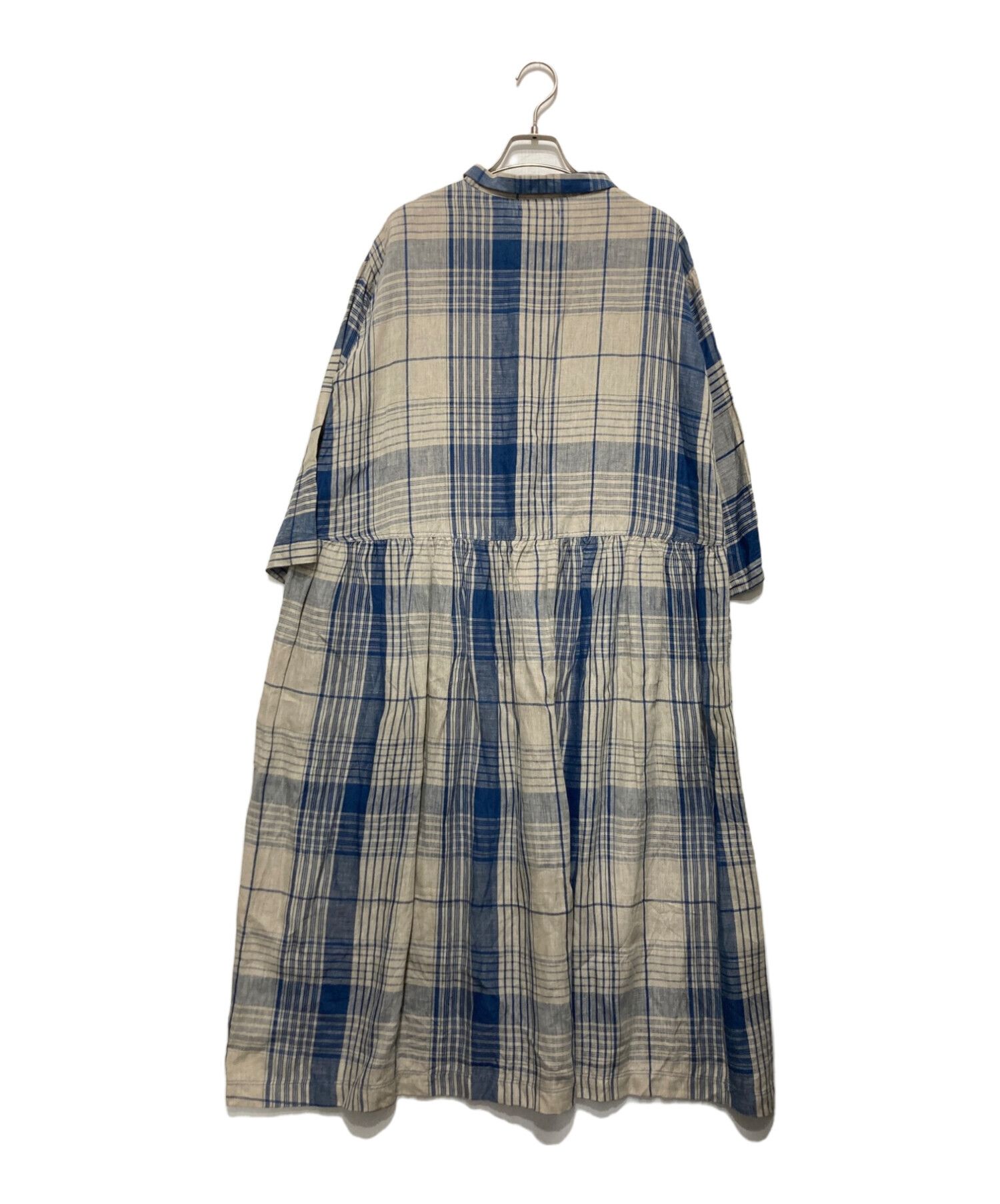 中古・古着通販】ichi (イチ) インディゴリネンチェックワンピース
