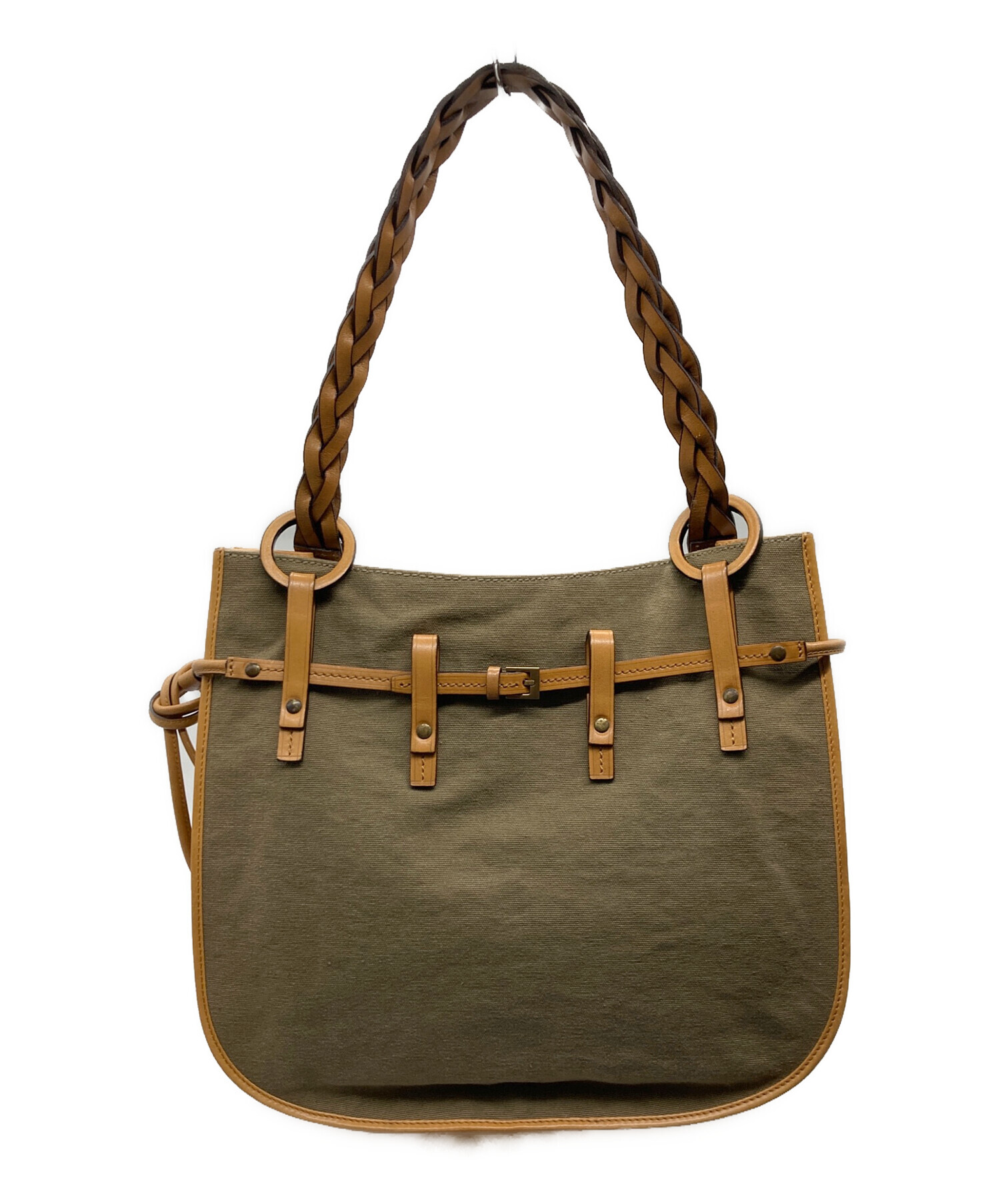 中古・古着通販】GUCCI (グッチ) ワンショルダートートバッグ オリーブ 