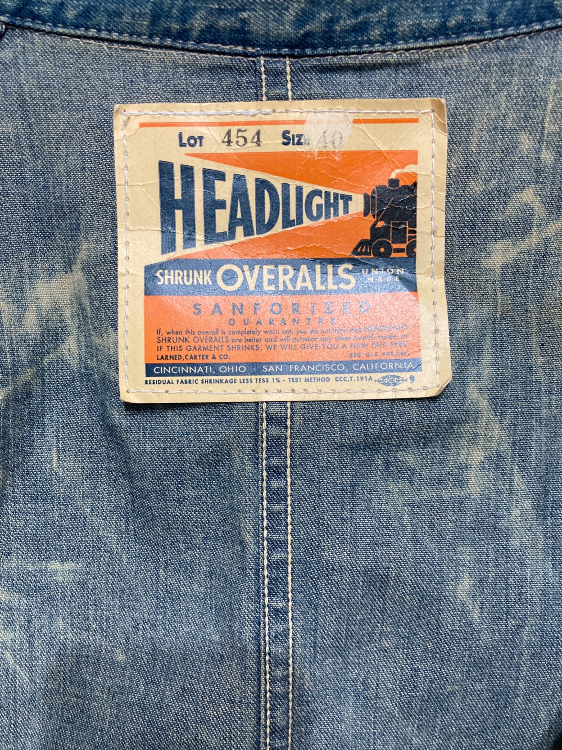 ◾️HEAD LIGHT ◾️ヘッドライト◾️デニムカバーオール◾️チンスト◾️40◾️ 40-50's HEAD LIGHT デニムカバーオール - used&vintage box Hi-smile