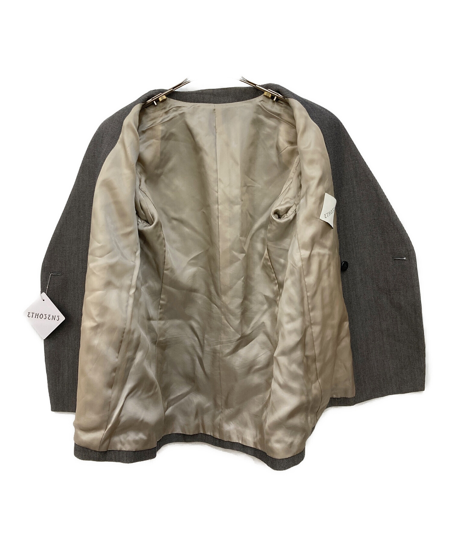 ETHOSENS ノーカラーダブルジャケット ブラウン ETHOSENS ノーカラー