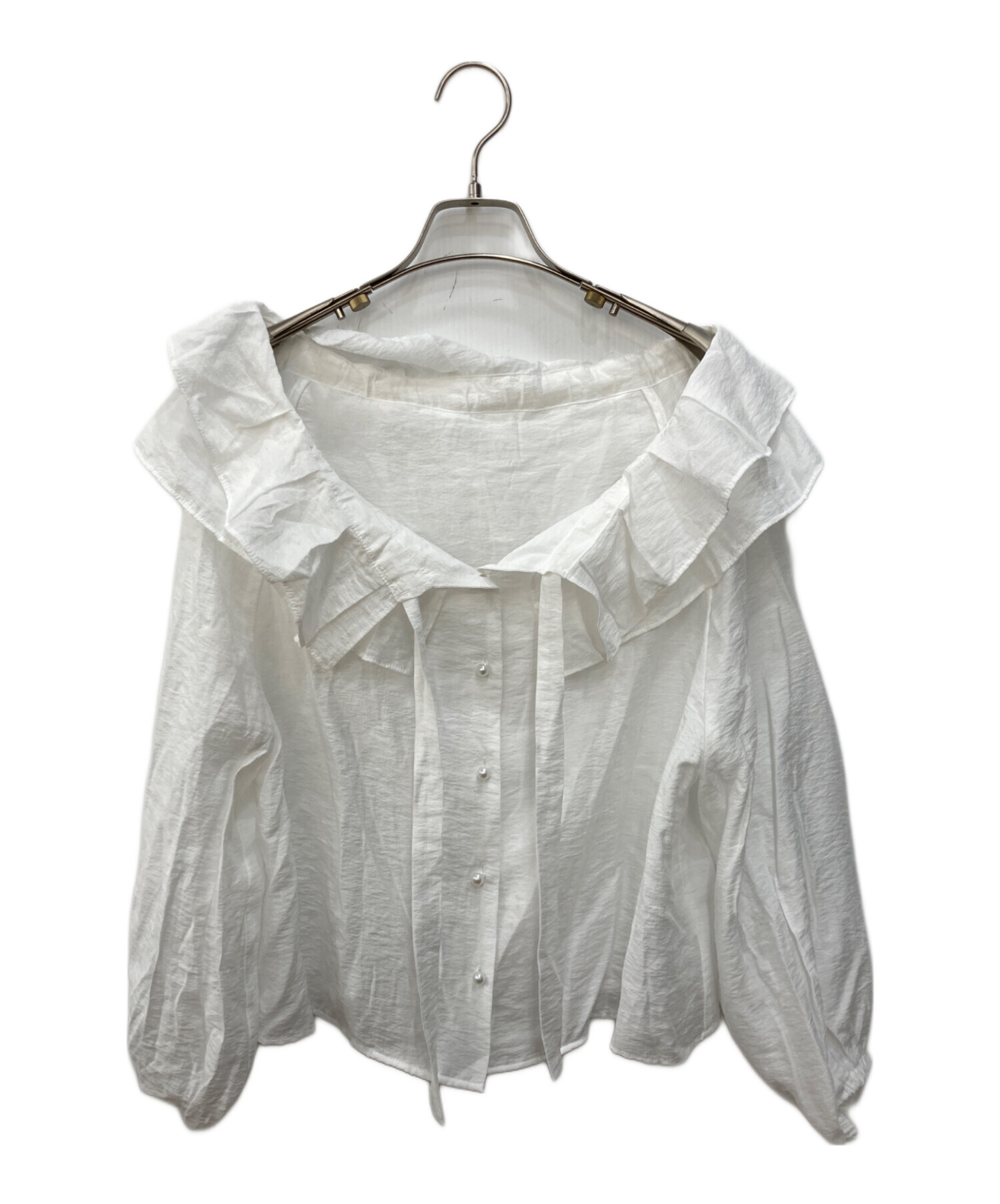 良品 24SS La boutique BonBon ラブティックボンボン ギャザーフリルリボンブラウス シャツ LBZ1041304A0001 F ホワイト レディース 古着 中古 USED La boutique BonBon - 良品 24SS La boutique BonBon ラブティック