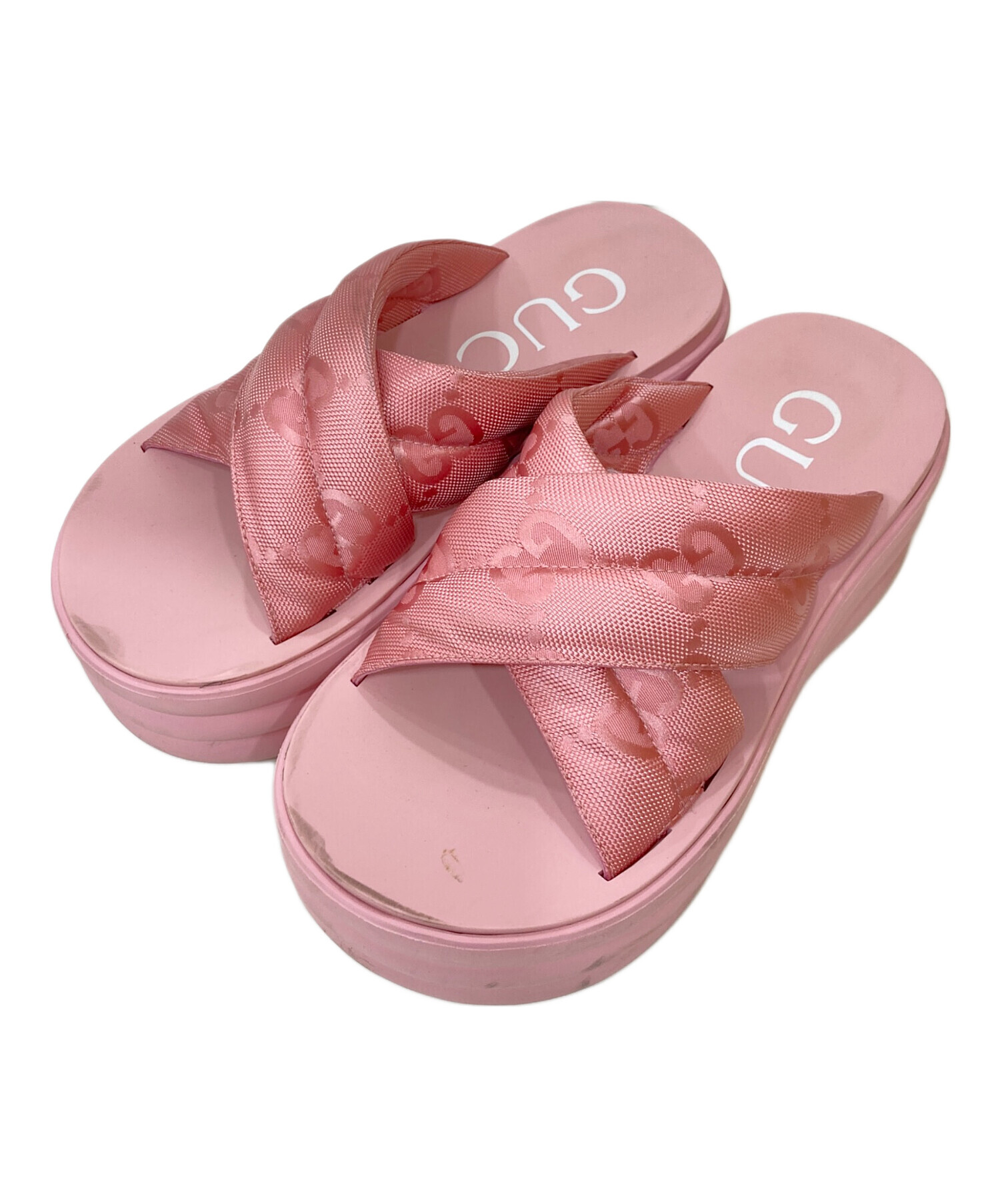 美品 GUCCI グッチ レ ポム プラットフォームサンダル ピンク 38 中古・古着通販】GUCCI (グッチ) パテットGGプラットフォームサンダル