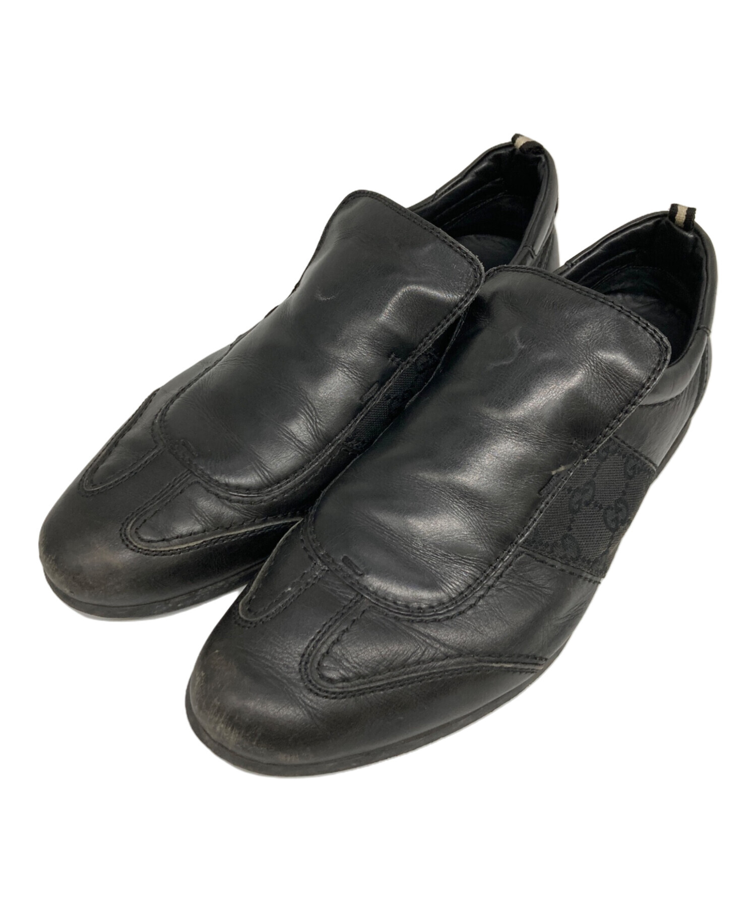 中古・古着通販】GUCCI (グッチ) GG柄 レザー スリッポン ブラック 