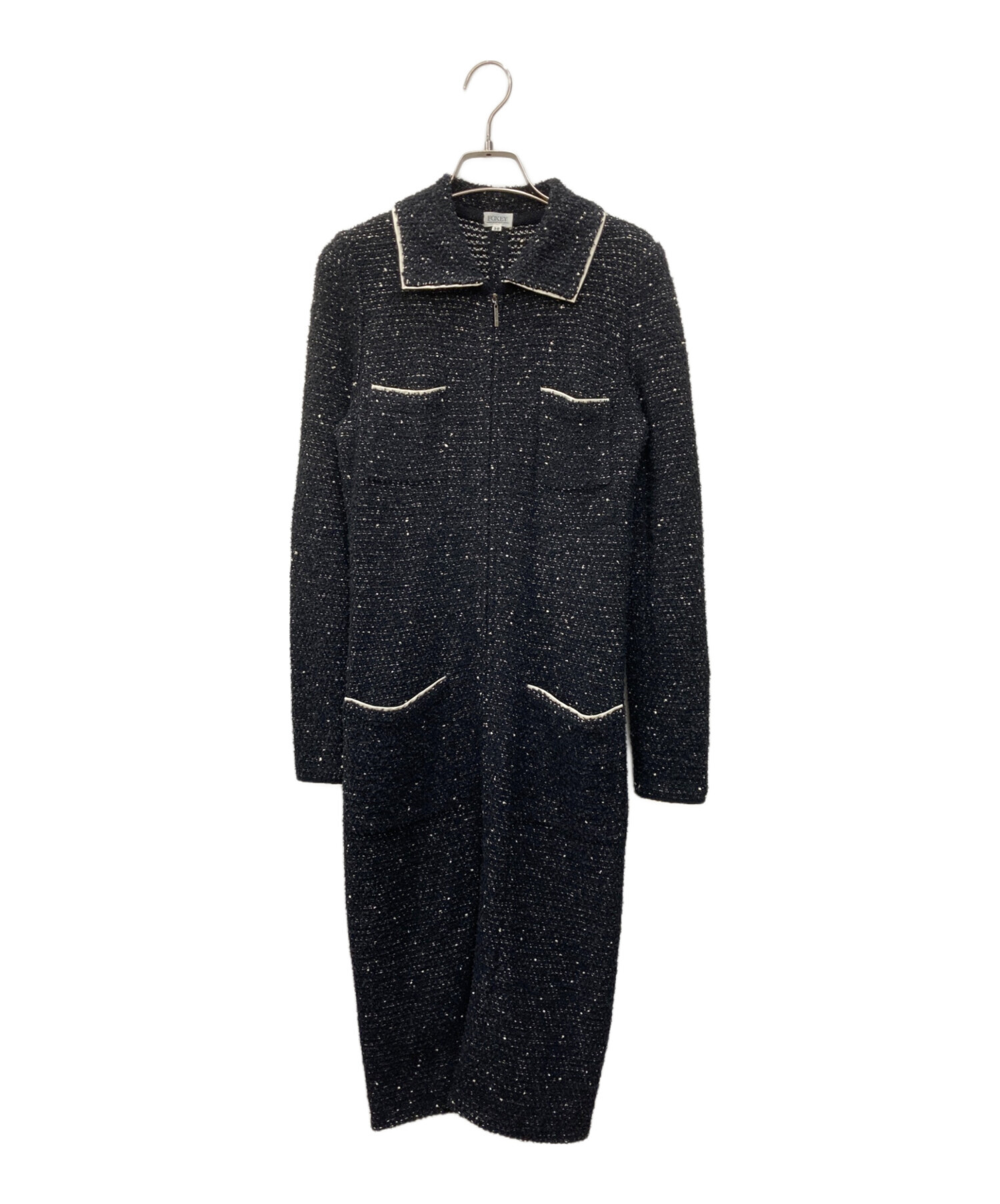 【タグ付き✨】フォクシー　ダブルフェイスコート　ロゴ　ブラック　黒　38 中古・古着通販】FOXEY BOUTIQUE (フォクシー ブティック) ジップ