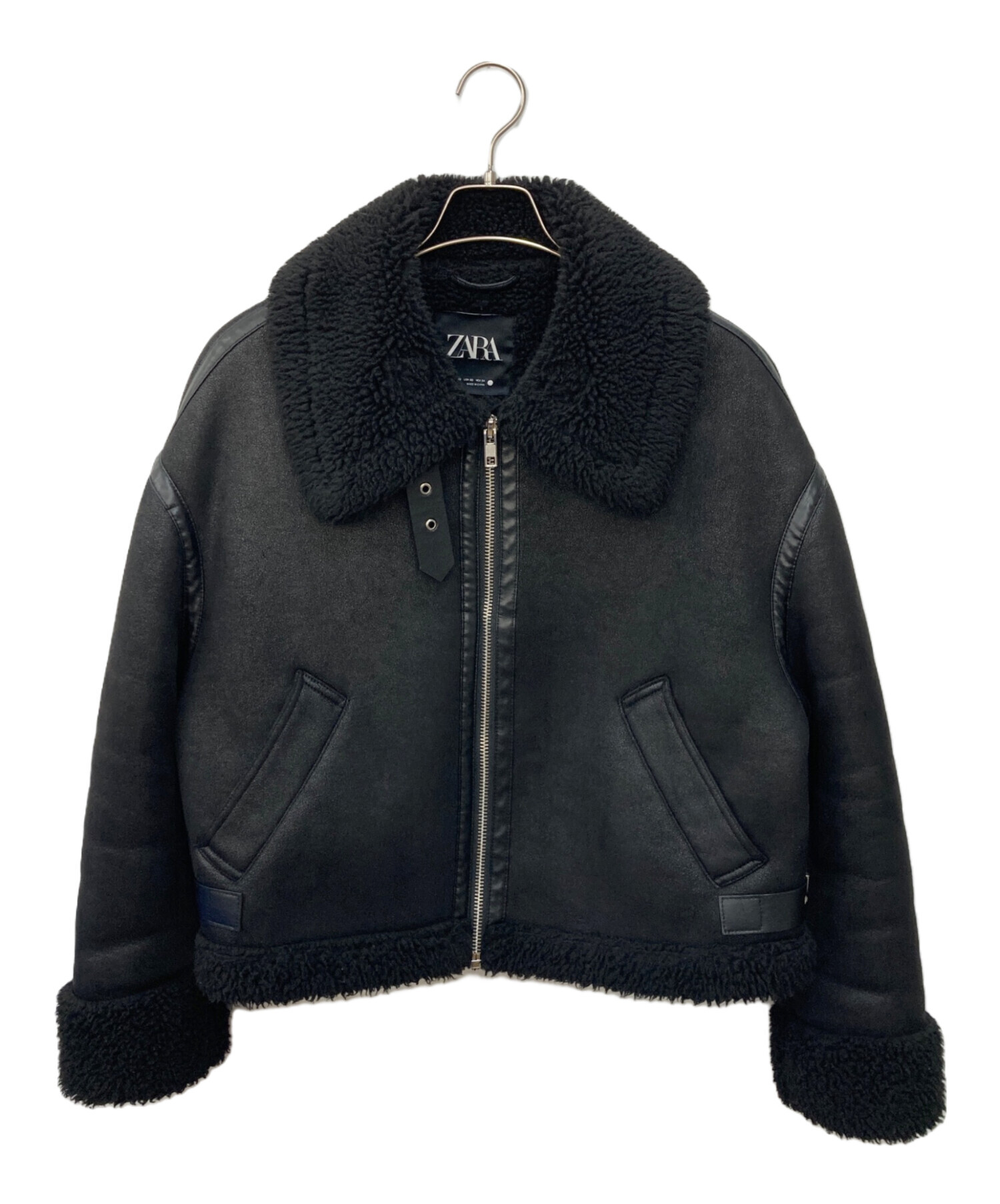 Zara ダブルフェイス ライダースジャケット xs 中古・古着通販】ZARA (ザラ) ダブルフェイスライダース ブラック