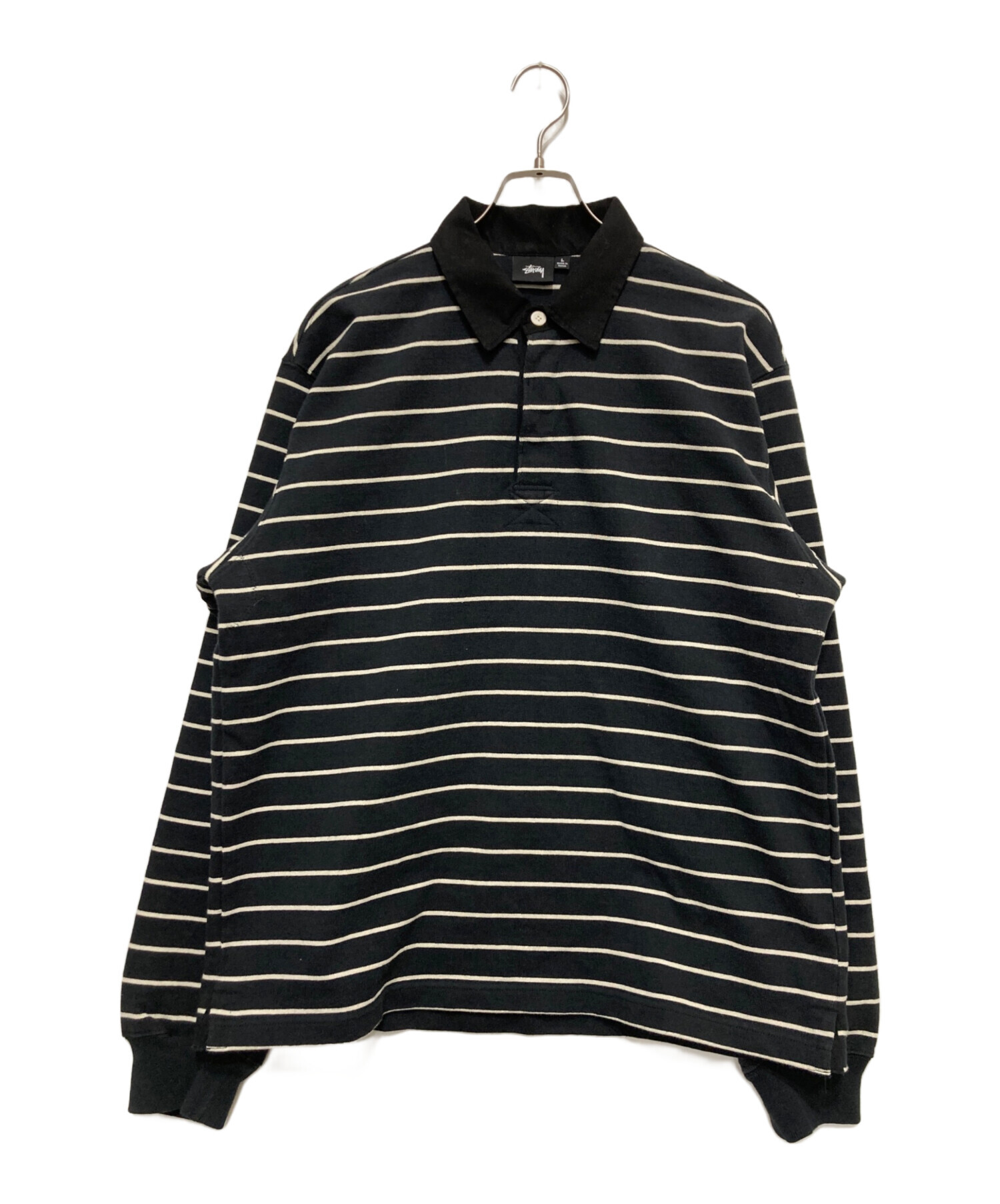 中古・古着通販】stussy (ステューシー) STRIPED RUGBY SHIRT ブラック