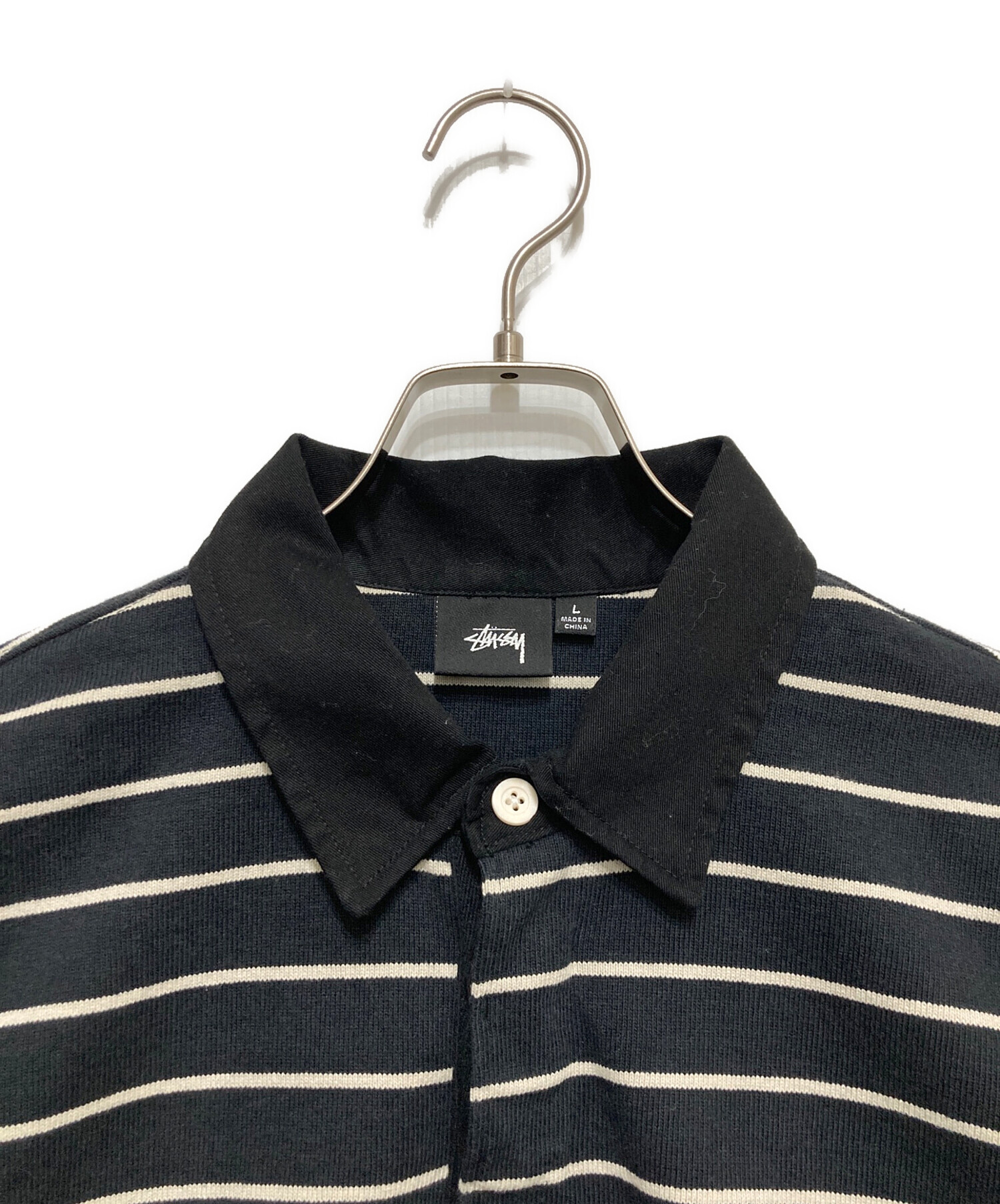 中古・古着通販】stussy (ステューシー) STRIPED RUGBY SHIRT ブラック