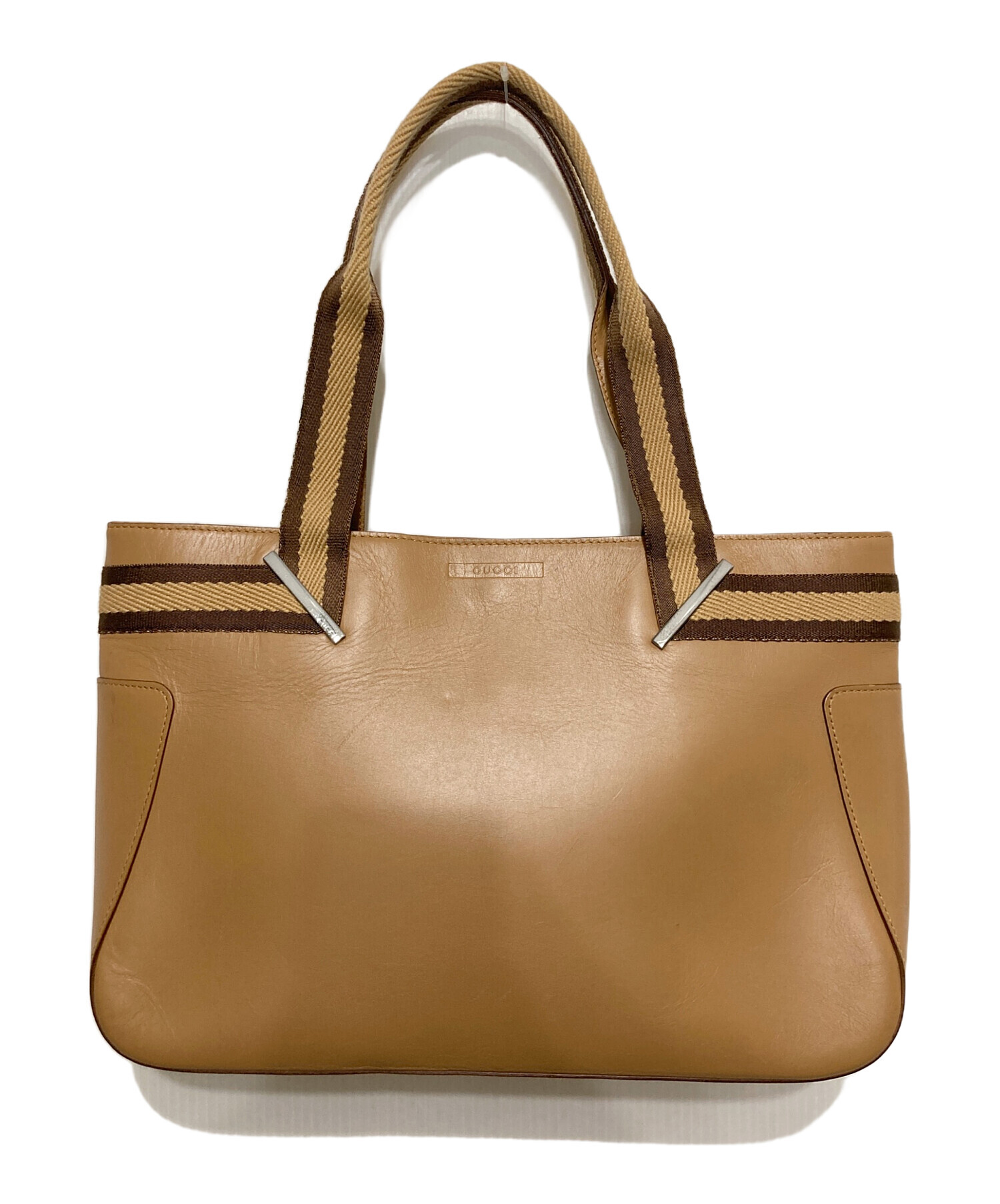 中古・古着通販】GUCCI (グッチ) レザートートバッグ ベージュ 