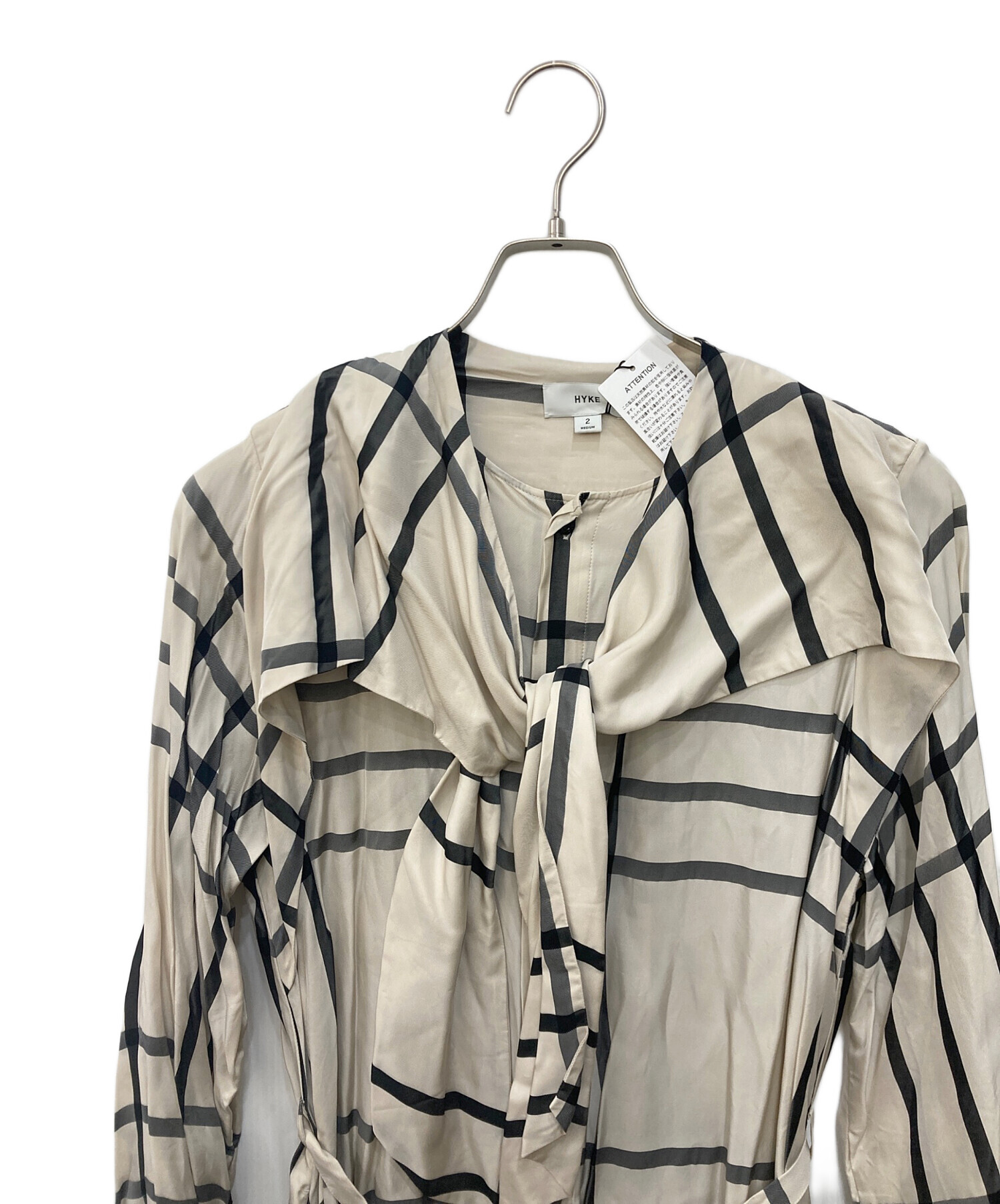 中古・古着通販】HYKE (ハイク) CUPRO CHECK PUSSY BOW DRESS キュプラ 