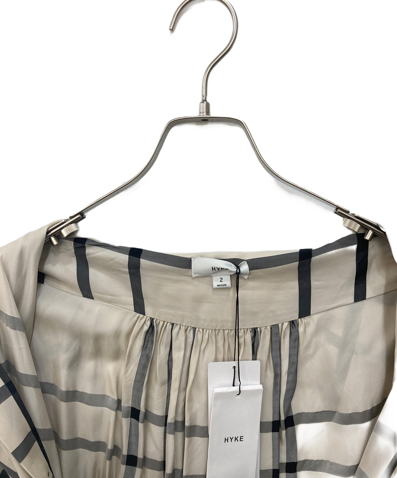 中古・古着通販】HYKE (ハイク) CUPRO CHECK PUSSY BOW DRESS キュプラ