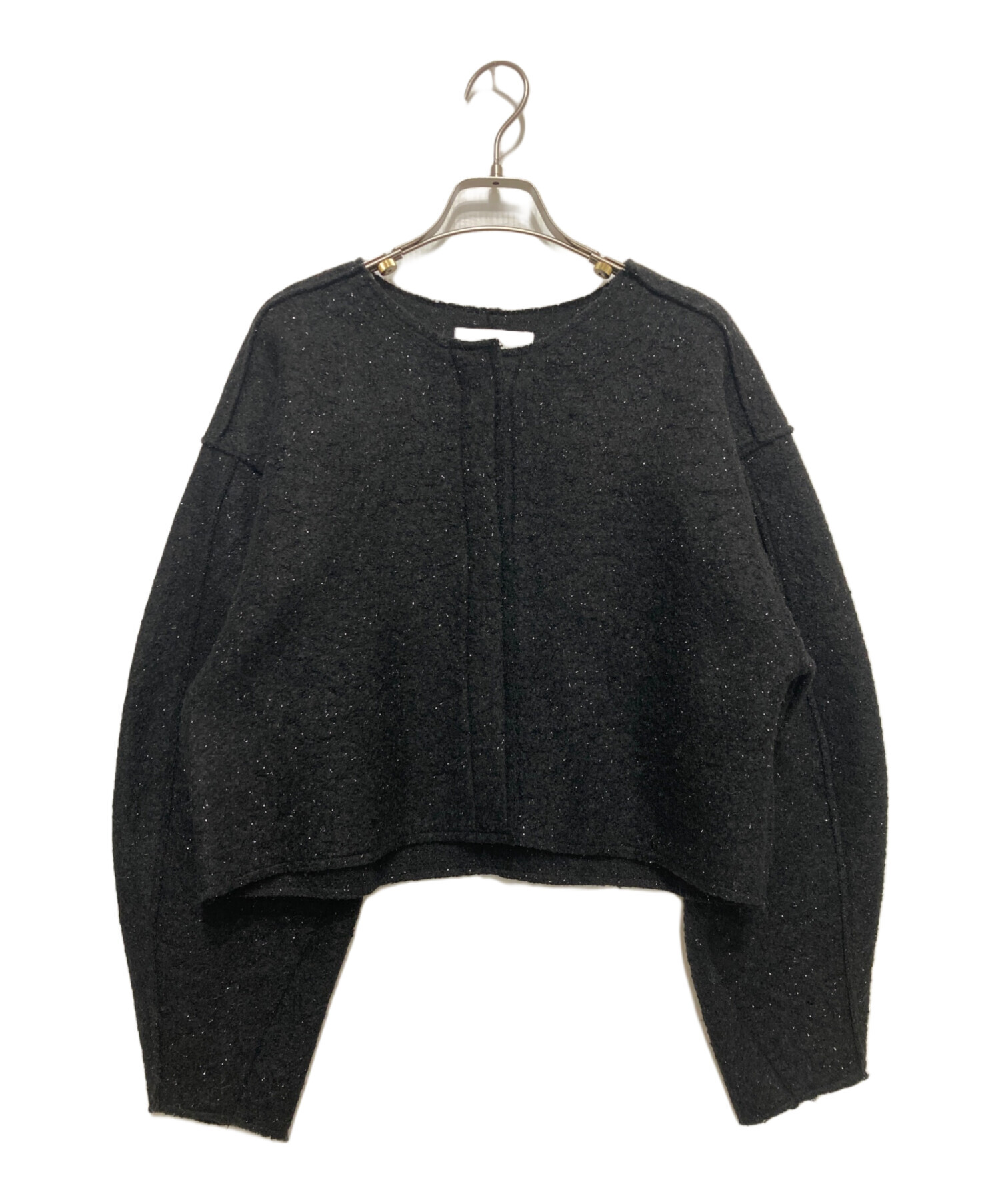 中古・古着通販】eLLa (エラ) ノーカラーツイードジャケット ブラック 