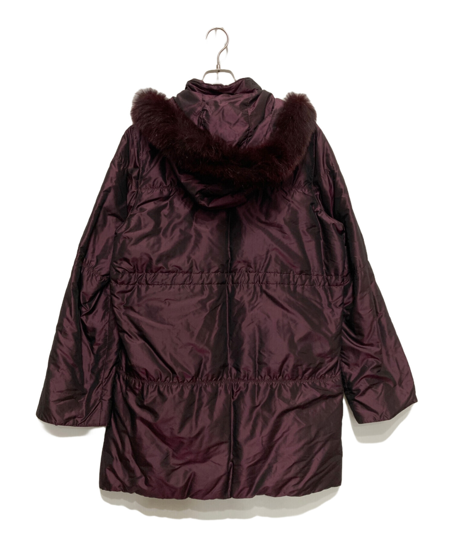 【美品】バルマン ダウンコート ミンクファー Aライン 黒 パープル トラ柄 M 中古・古着通販】BALMAIN (バルマン) ダウンコート パープル サイズ:L