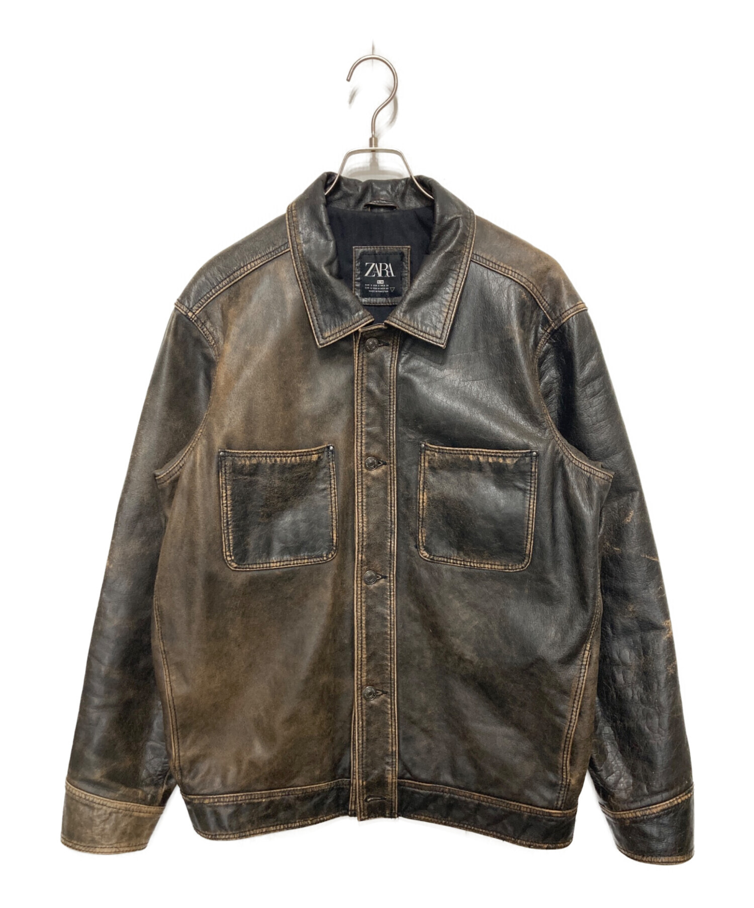 中古・古着通販】ZARA (ザラ) ヴィンテージ加工レザージャケット