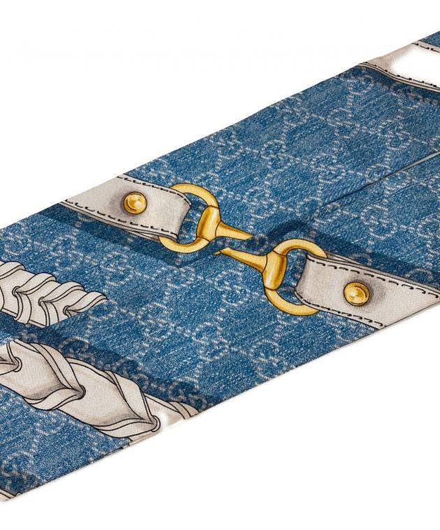 中古・古着通販】GUCCI (グッチ) ホースビットシルクスカーフ ブルー