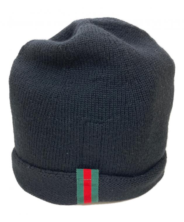 GUCCI ビーニー シェリーライン ブラック 黒 美品 グッチ ニット帽 中古・古着通販】GUCCI (グッチ) シェリーラインニット帽 ブラック