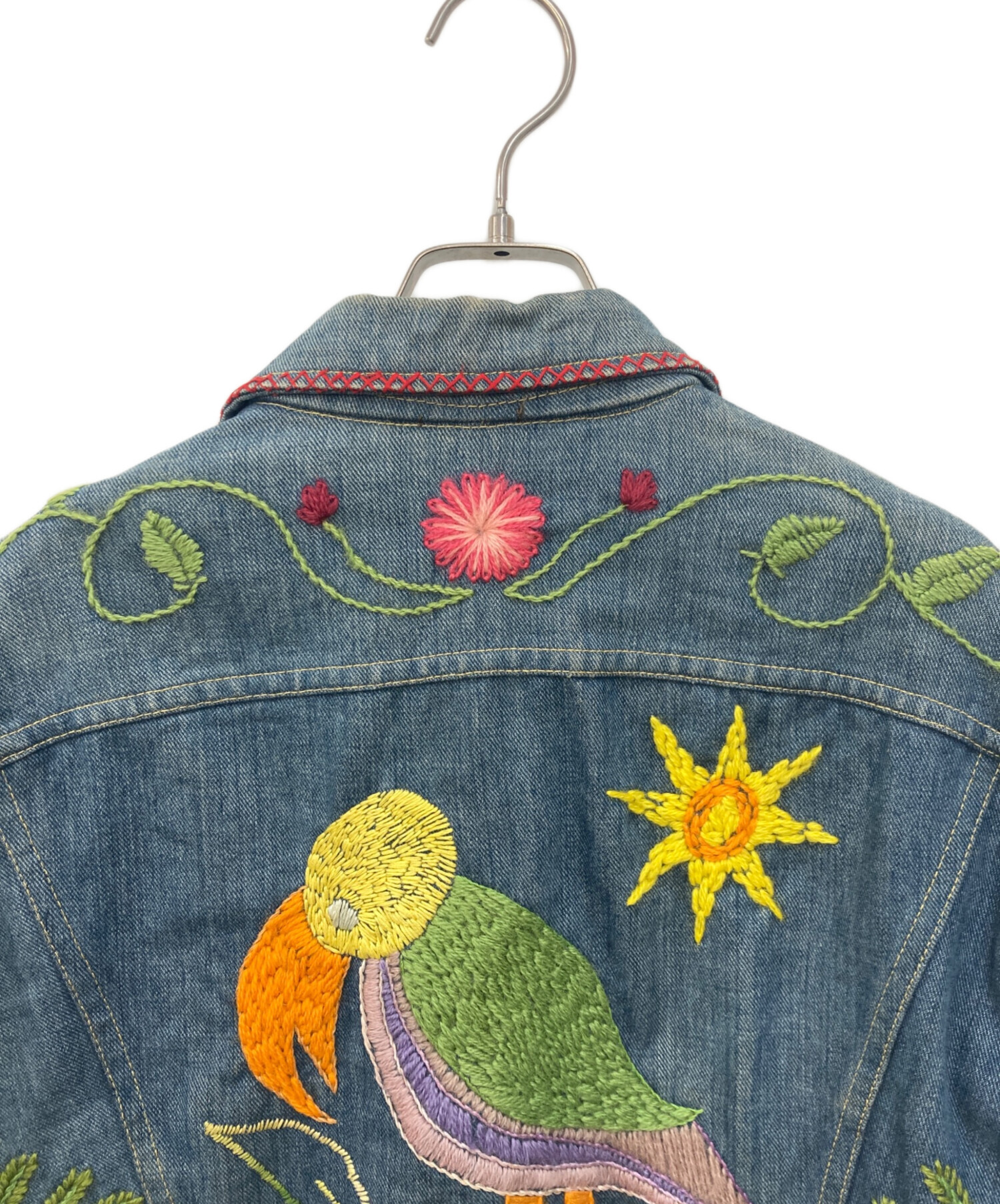 レディース 伊太利屋LA MODA デニムジャケット フラミンゴ刺繍