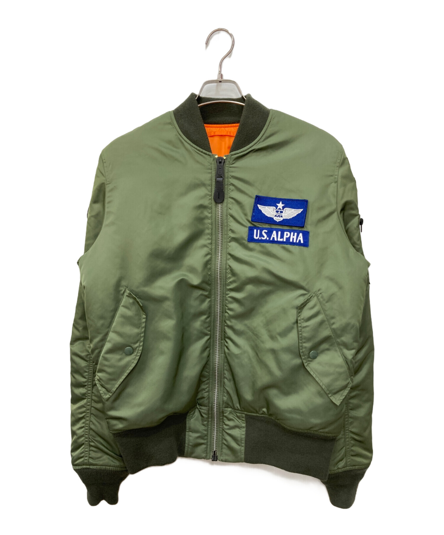 90s alpha ma-1 L USA製　グリーン　バックロゴ　ワッペン 中古・古着通販】ALPHA (アルファ) ワッペンMA-1ジャケット グリーン