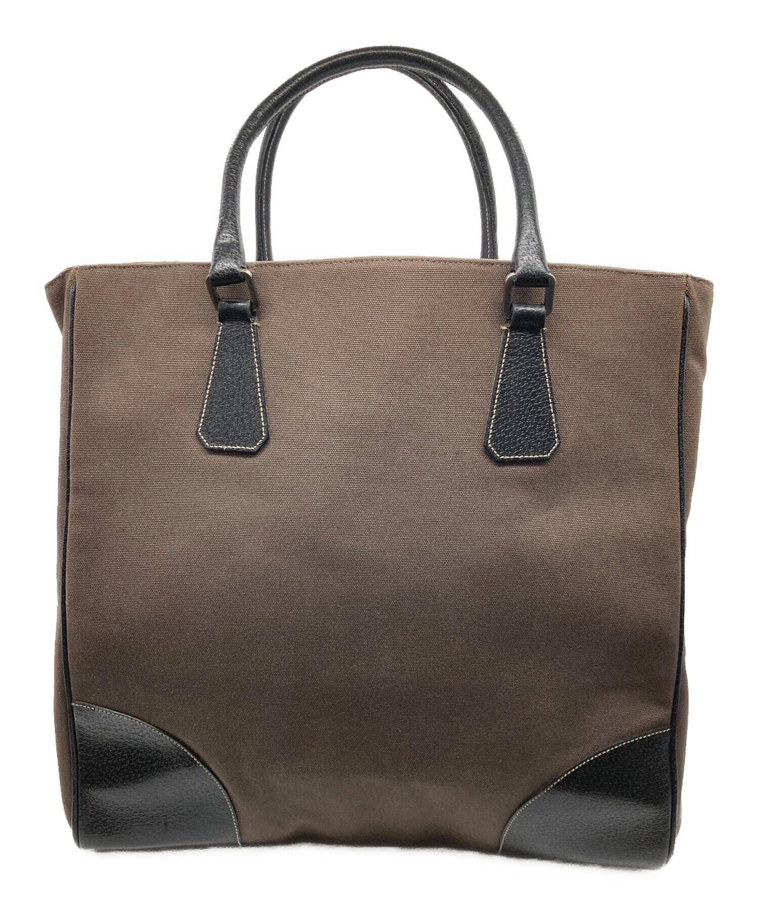 中古・古着通販】PRADA (プラダ) 三角プレートキャンバスレザートート