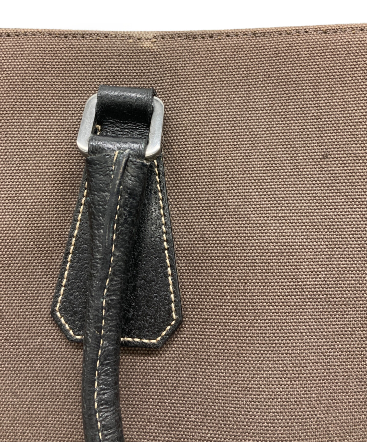 中古・古着通販】PRADA (プラダ) 三角プレートキャンバスレザートート