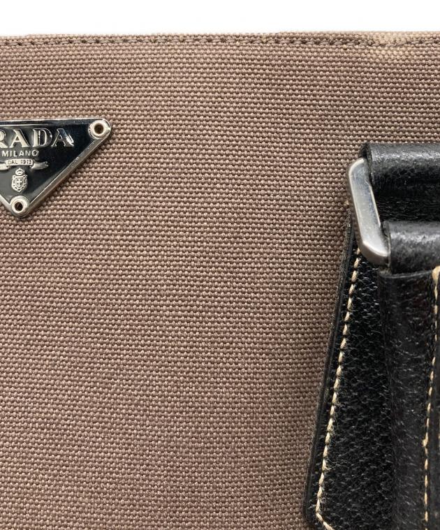 中古・古着通販】PRADA (プラダ) 三角プレートキャンバスレザートート