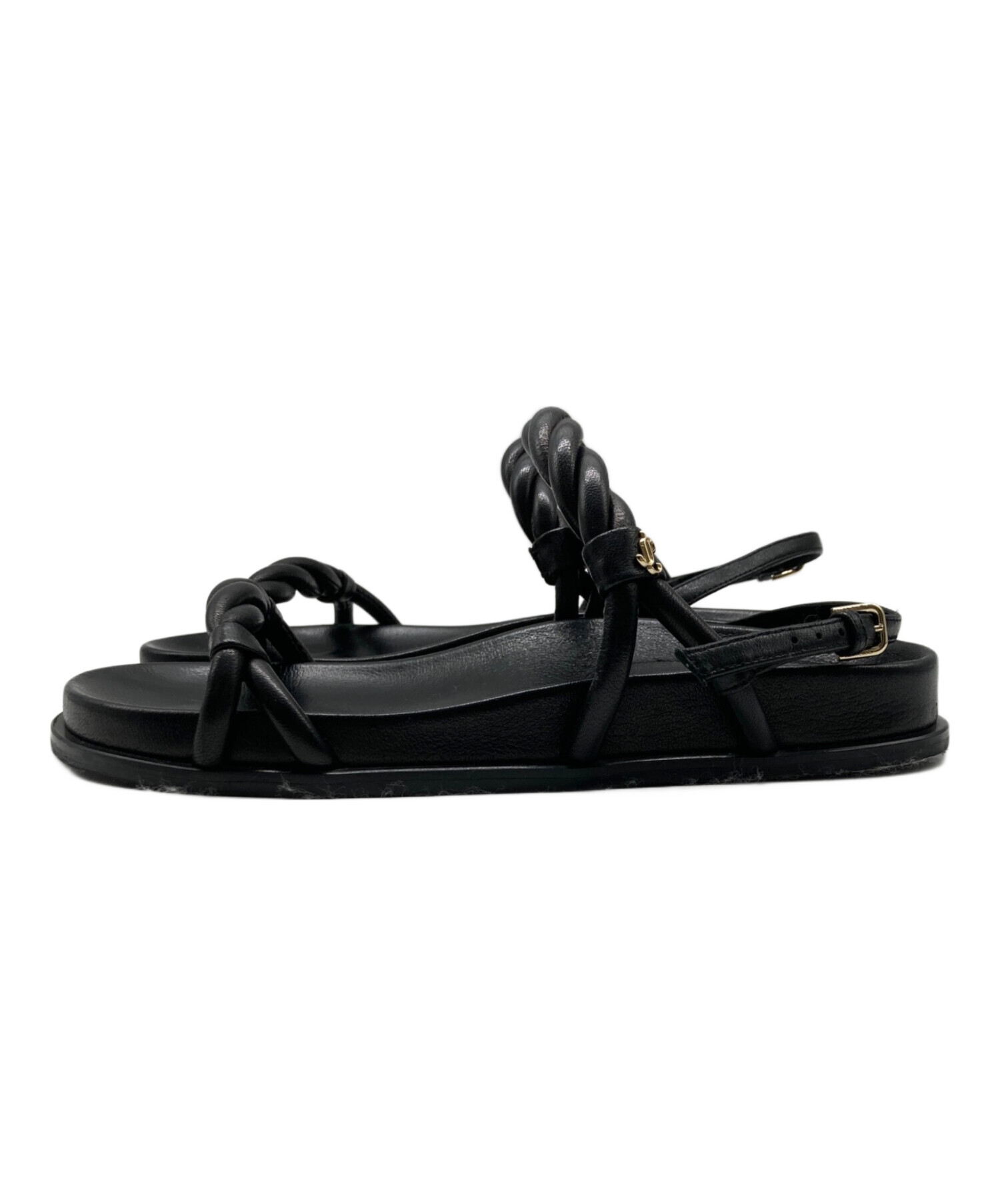 【美品】JIMMY CHOO ブラックレザーサンダル サイズ40（約26cm） 中古・古着通販】JIMMY CHOO (ジミーチュウ) DIOSA FLATレザーサンダル