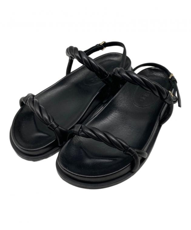 JIMMY CHOO ブラックレザーサンダル 中古・古着通販】JIMMY CHOO (ジミーチュウ) DIOSA FLATレザーサンダル