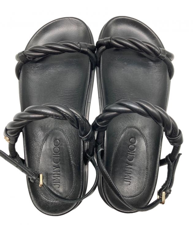 【美品】JIMMY CHOO ブラックレザーサンダル サイズ40（約26cm） 中古・古着通販】JIMMY CHOO (ジミーチュウ) DIOSA FLATレザーサンダル