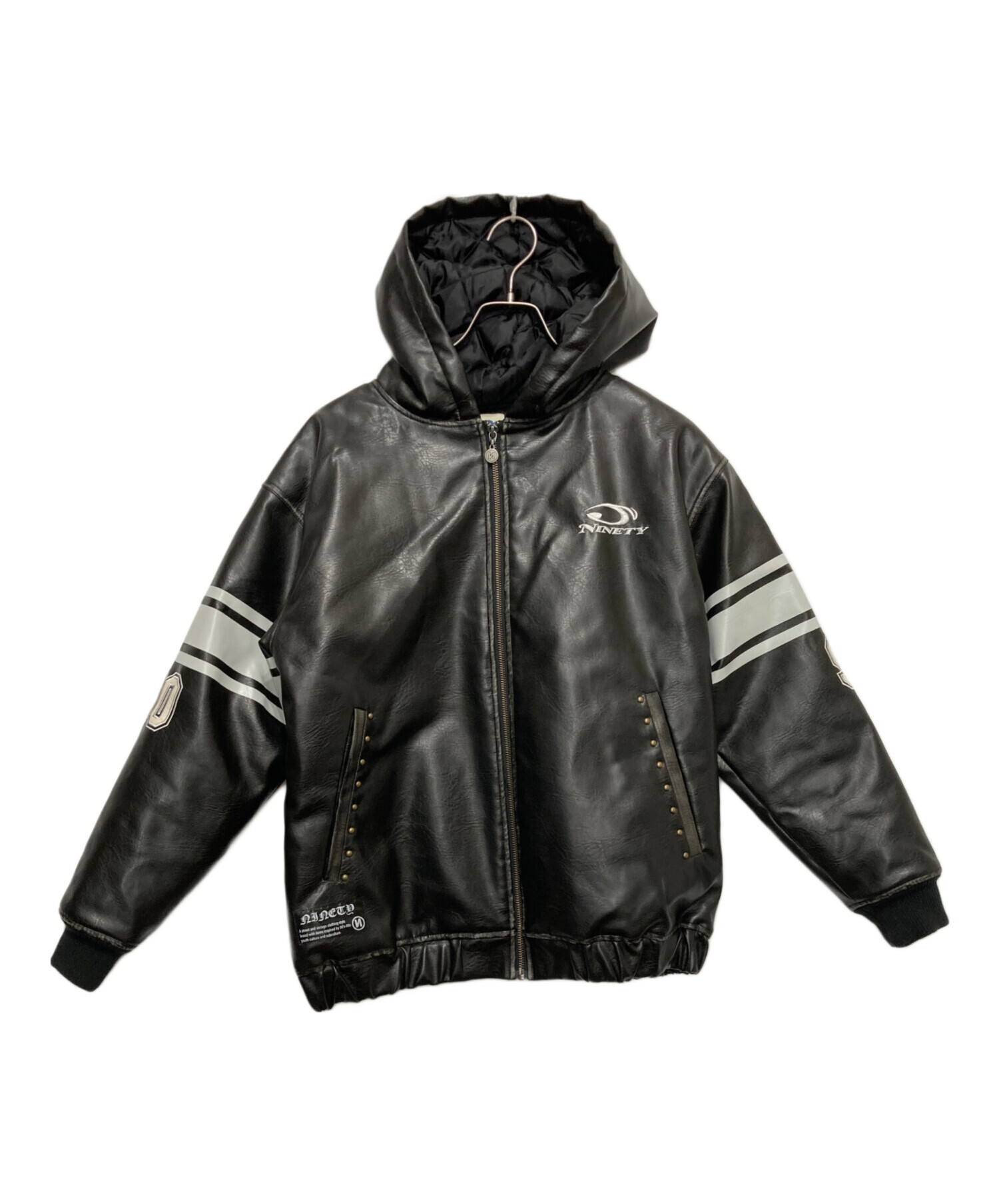中古・古着通販】9090 (9090) Numbering Synthetic Leather Zip Hoodie