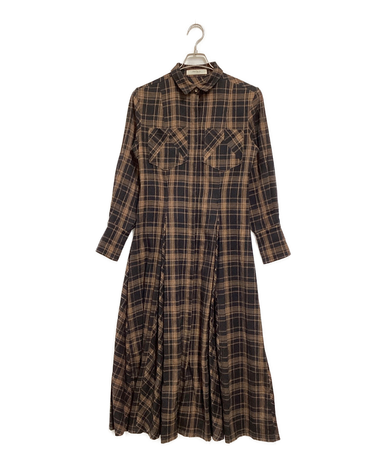 ワンピース Her lip to CheckeredPleatsLongShirtDress 中古・古着通販】HER LIP TO (ハーリップトゥ) Checkered Pleats Long