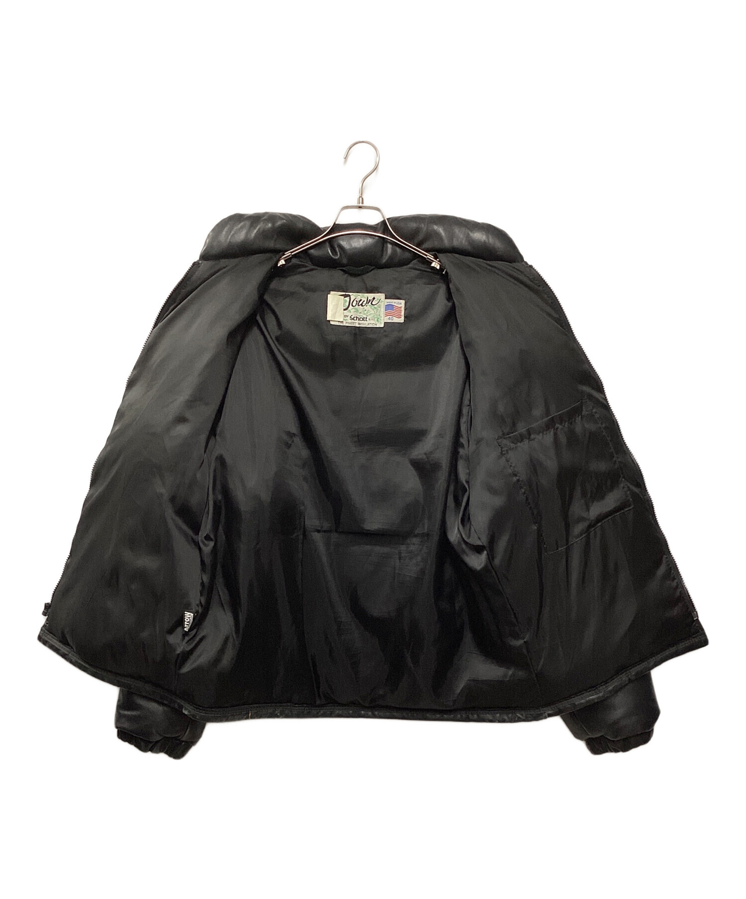 Schott レザーダウンジャケット サイズ40 ブラック 中古・古着通販】Schott (ショット) レザーダウンジャケット ブラック