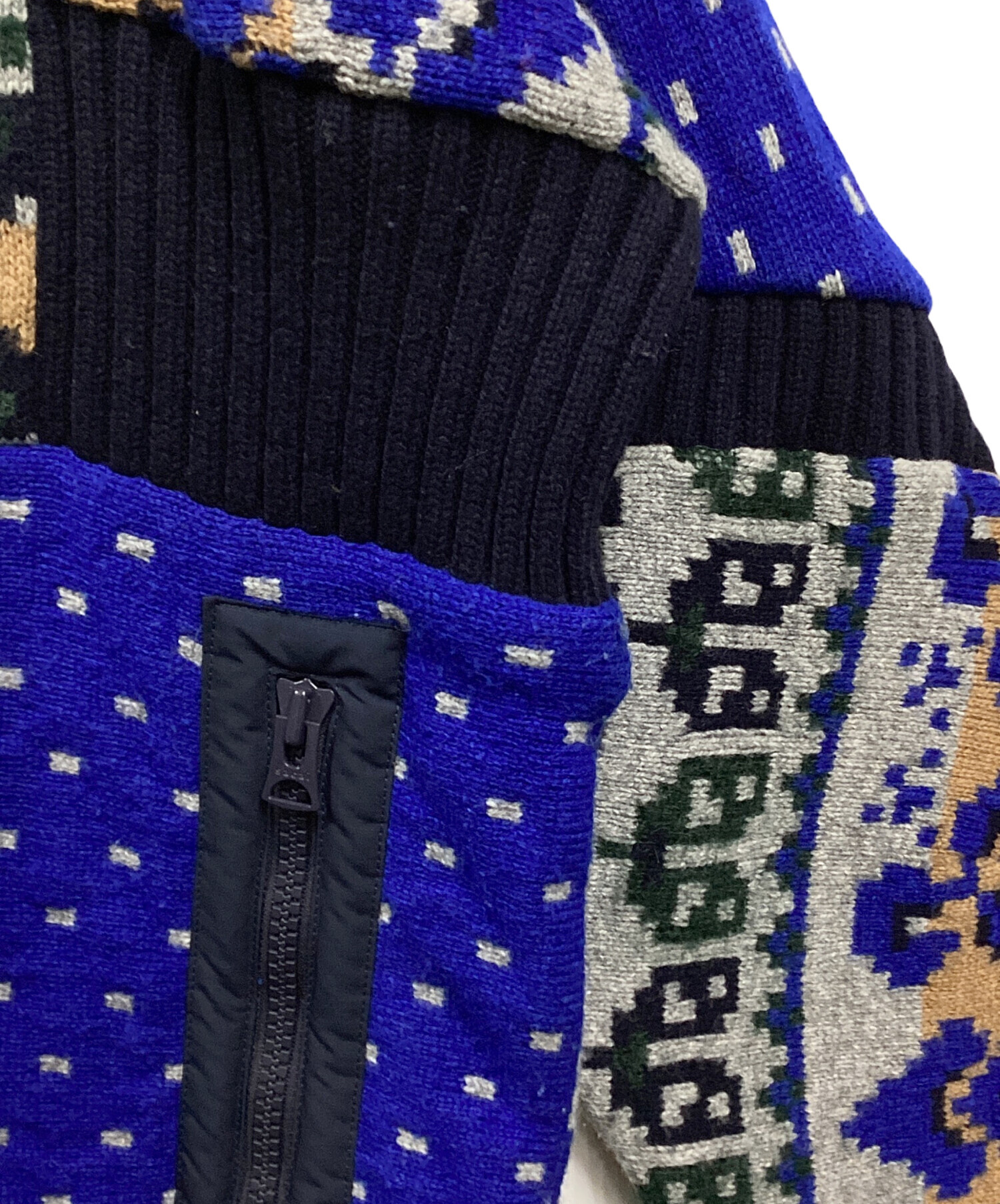 中古・古着通販】sacai (サカイ) ハーフジップニット グレー×ブルー