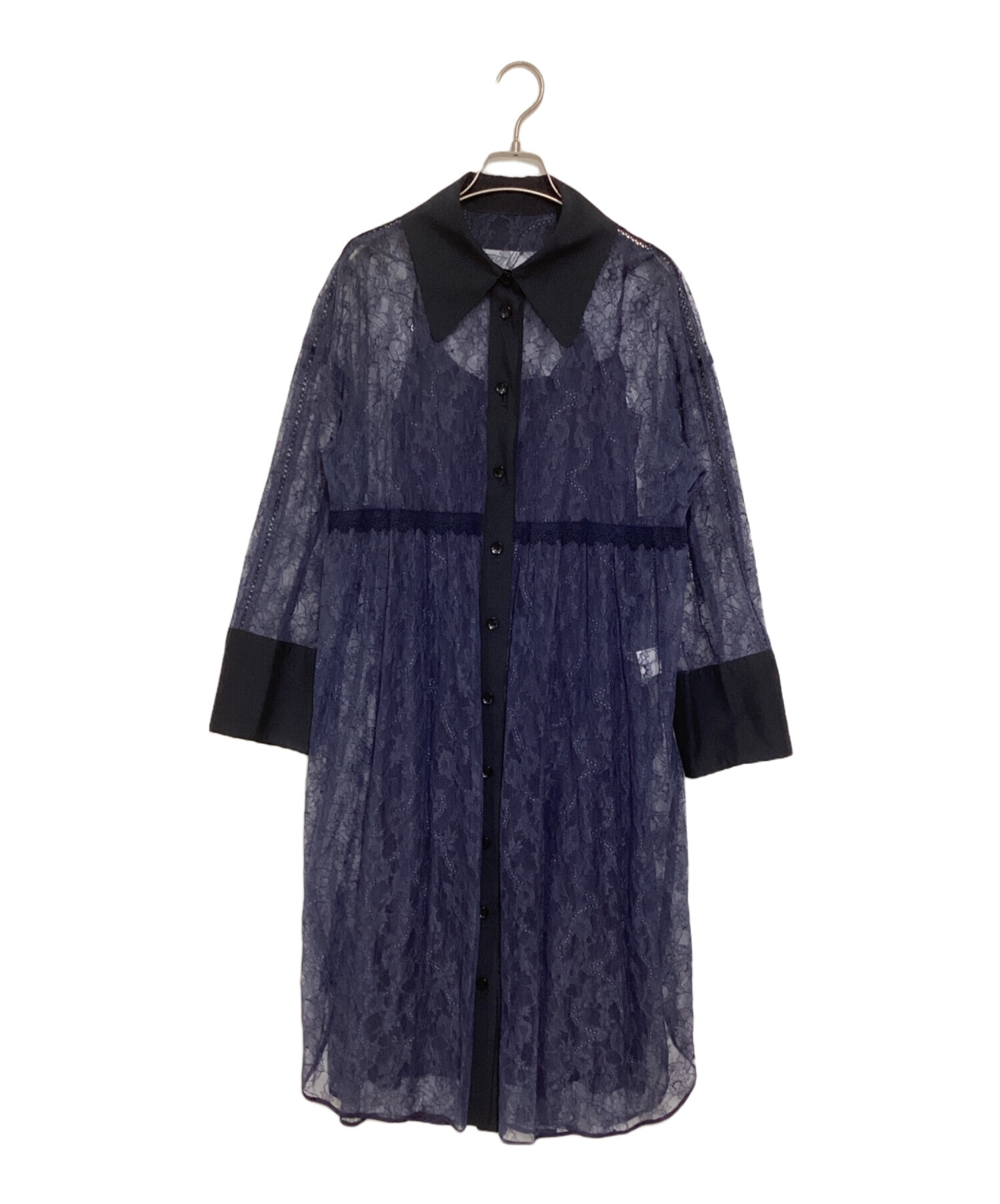 中古・古着通販】Arobe (アローブ) レースシャツワンピース ネイビー