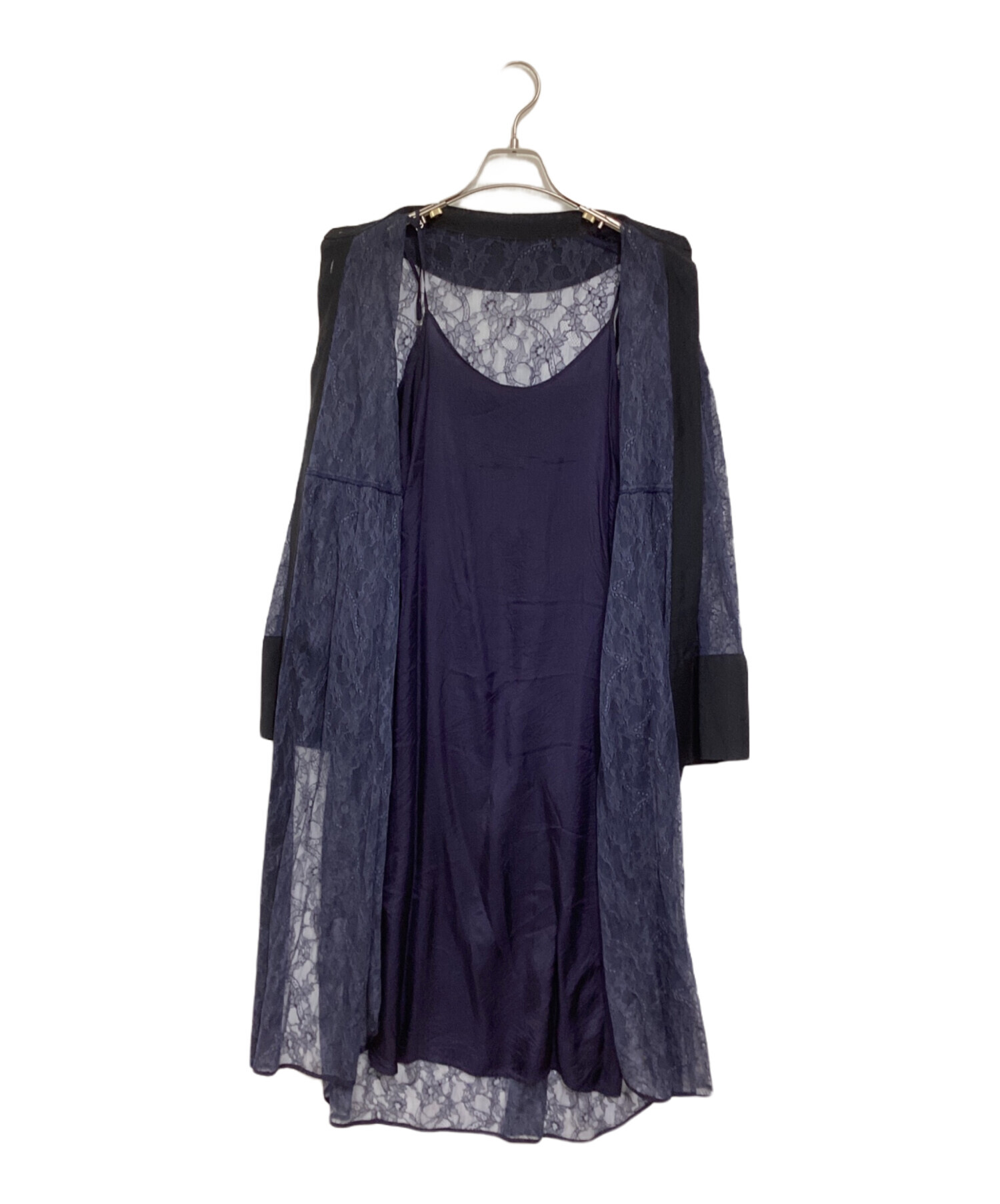 中古・古着通販】Arobe (アローブ) レースシャツワンピース ネイビー 