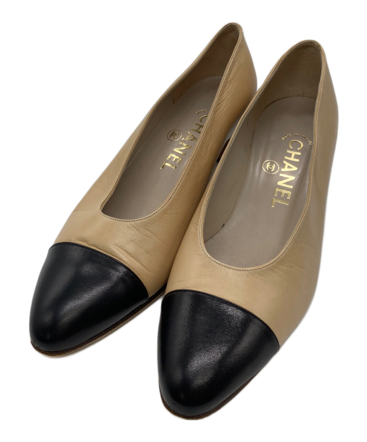 中古・古着通販】CHANEL (シャネル) レザー切替パンプス ベージュ 