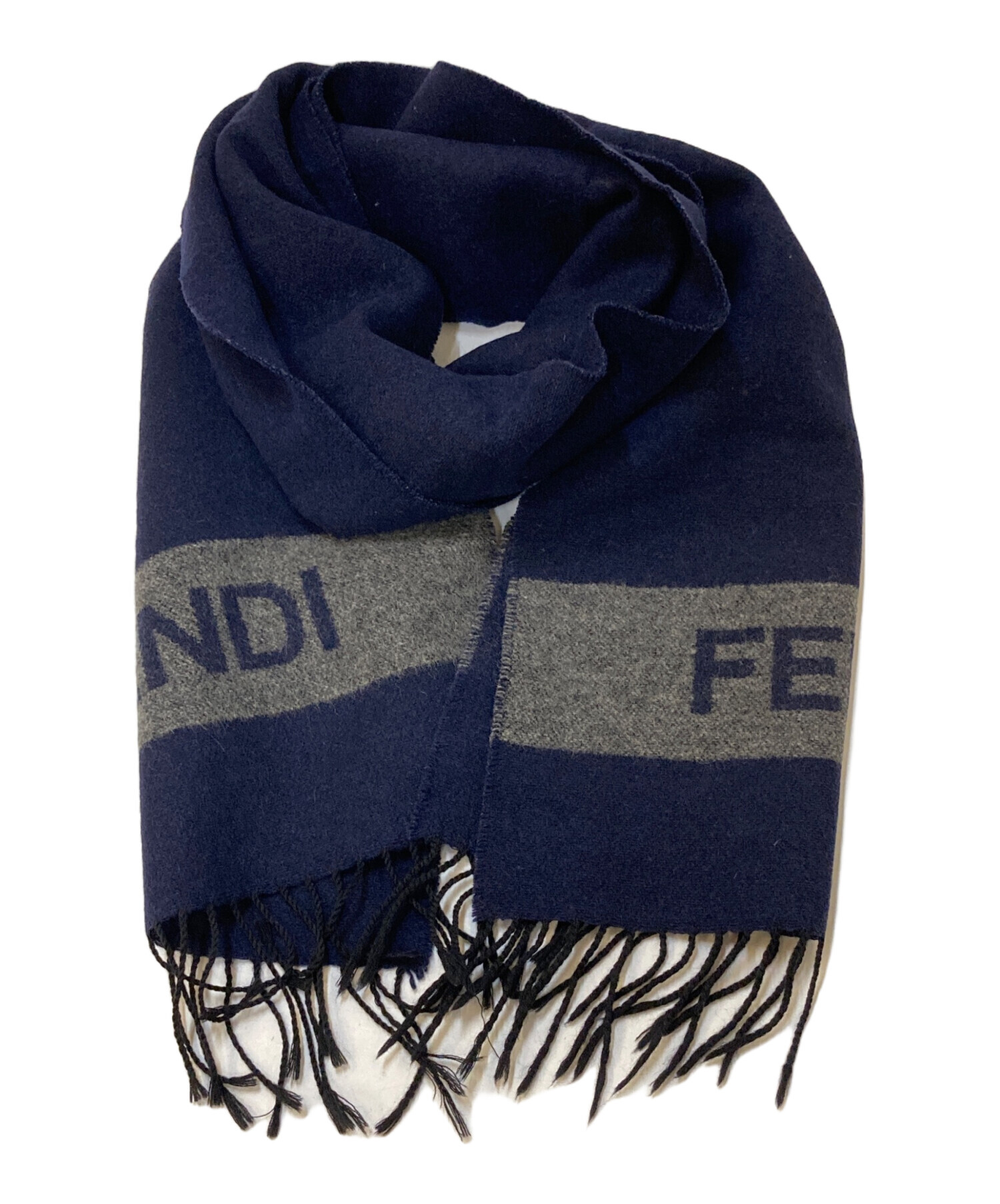 中古・古着通販】FENDI (フェンディ) ロゴウールマフラー ネイビー