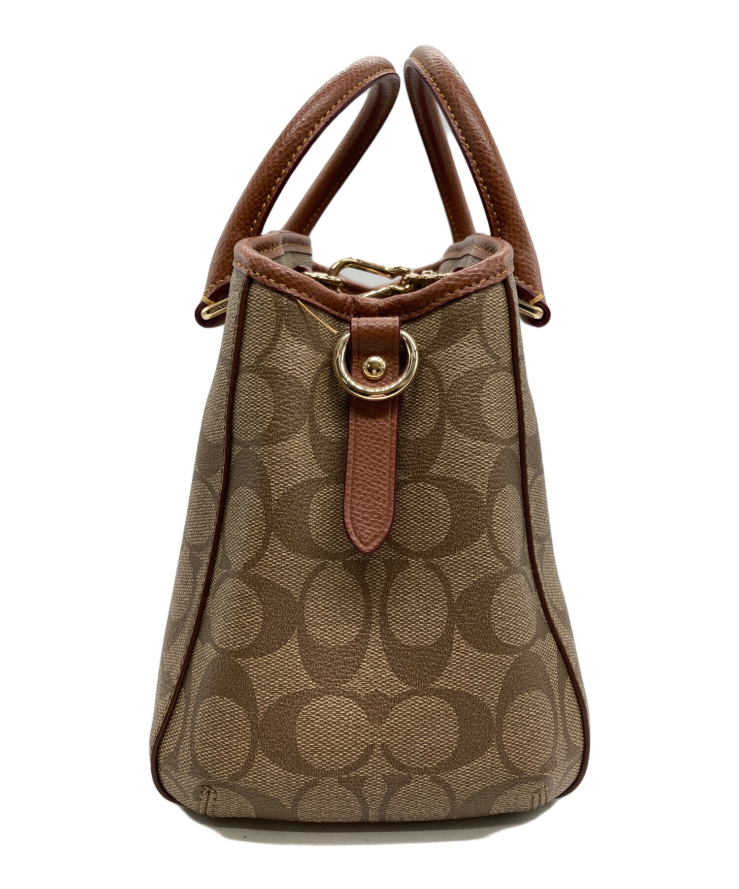 未使用級✨COACH ハンドバッグ シグネチャー ブラウン レザー キャンバス 中古・古着通販】COACH (コーチ) シグネチャーハンドバッグ