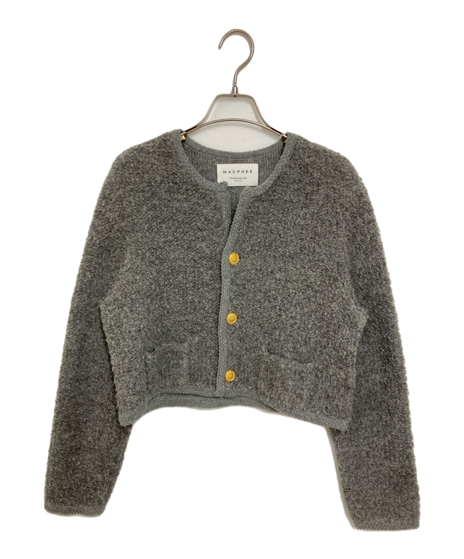 23AW　マカフィー　ムートン　クルーネックカーディガン　金ボタン　グレー　S 中古・古着通販】MACPHEE (マカフィー) ムートン クルーネック