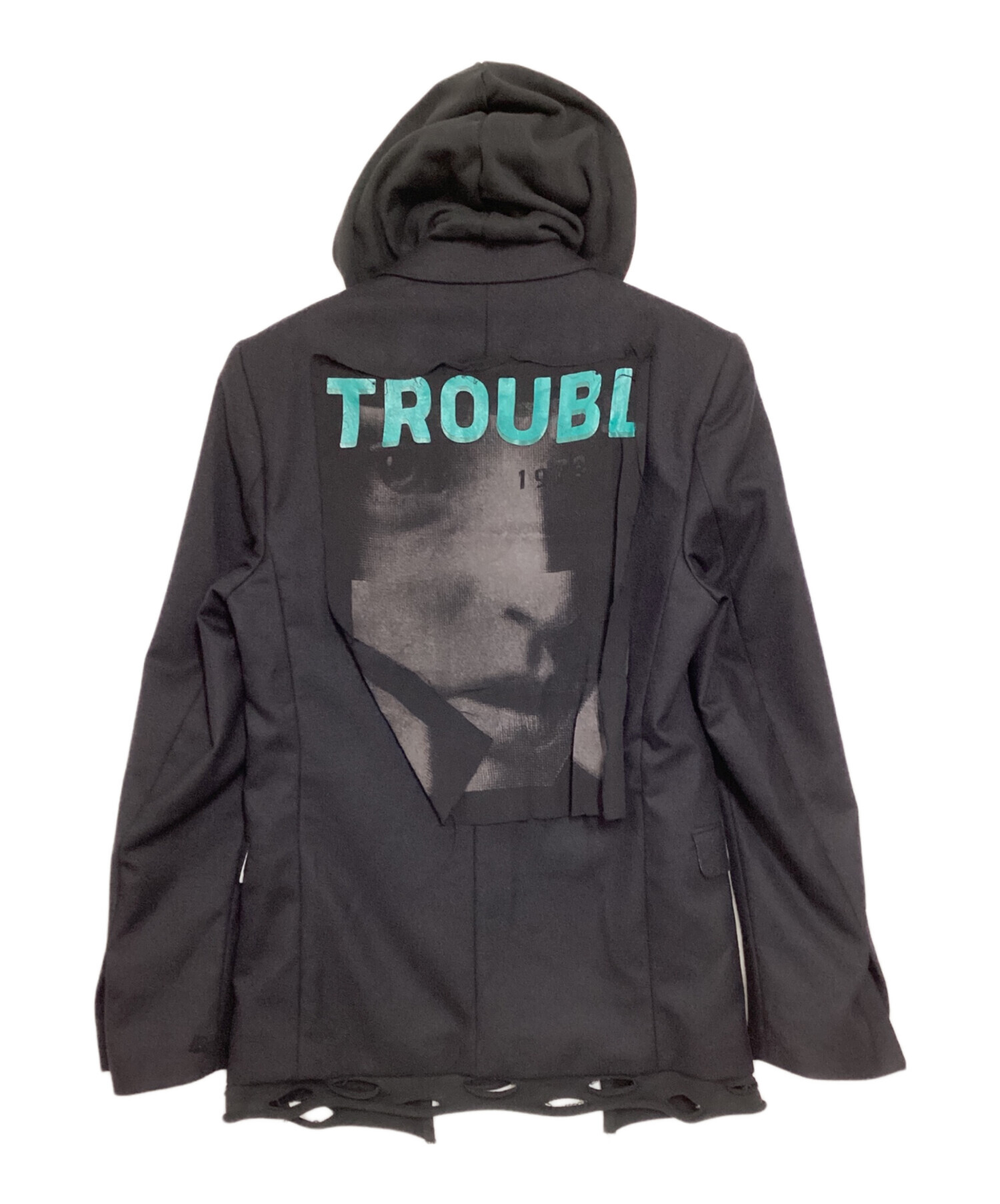 DIESEL ブラック ロングジャケット フード付き 中古・古着通販】DIESEL (ディーゼル) フード付きダメージ加工