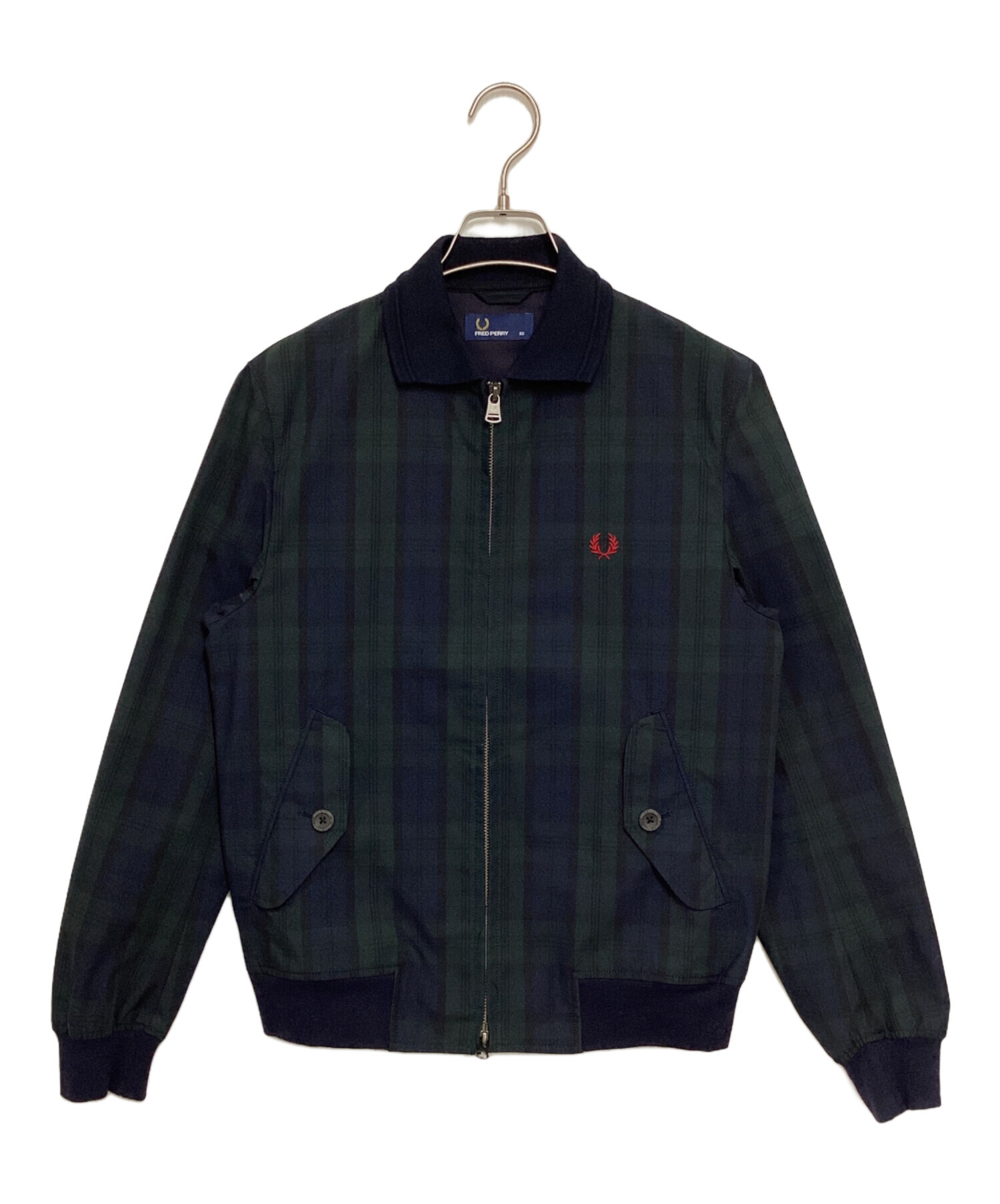せ*た様 FRED PERRY グリーン・ネイビー チェックジャケット 中古・古着通販】FRED PERRY (フレッドペリー) チェック柄ブルゾン