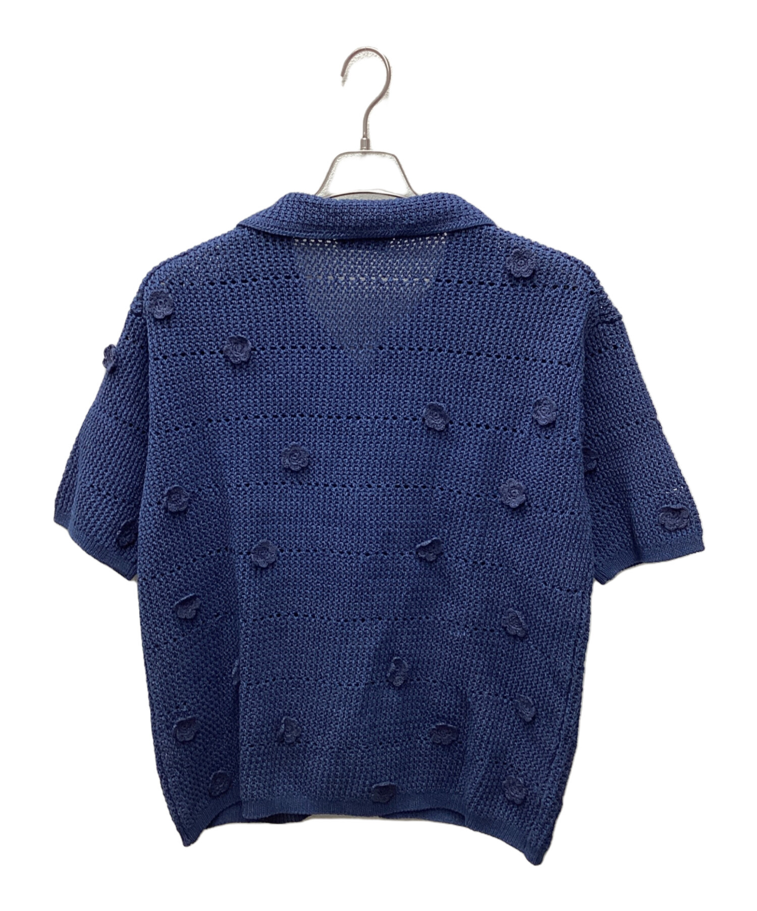 中古・古着通販】NKNIT (ンニット) flower motif KNIT shirt ネイビー
