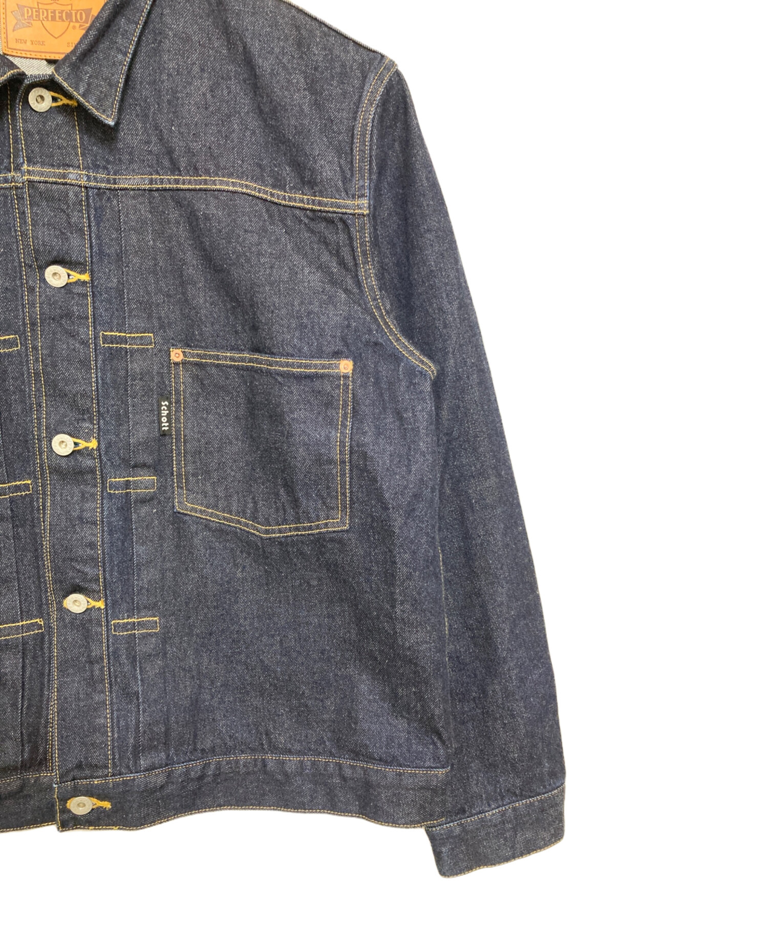 SCHOTT ショット　デニム　ライダースジャケット 古着 ダメージ加工 中古・古着通販】Schott (ショット) 1st DENIM JACKET デニム