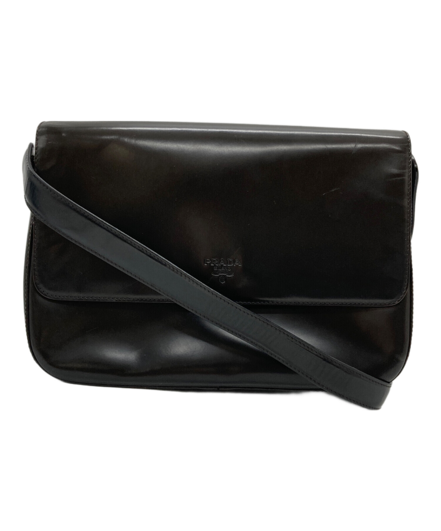 中古・古着通販】PRADA (プラダ) エナメルショルダーバッグ ブラウン 