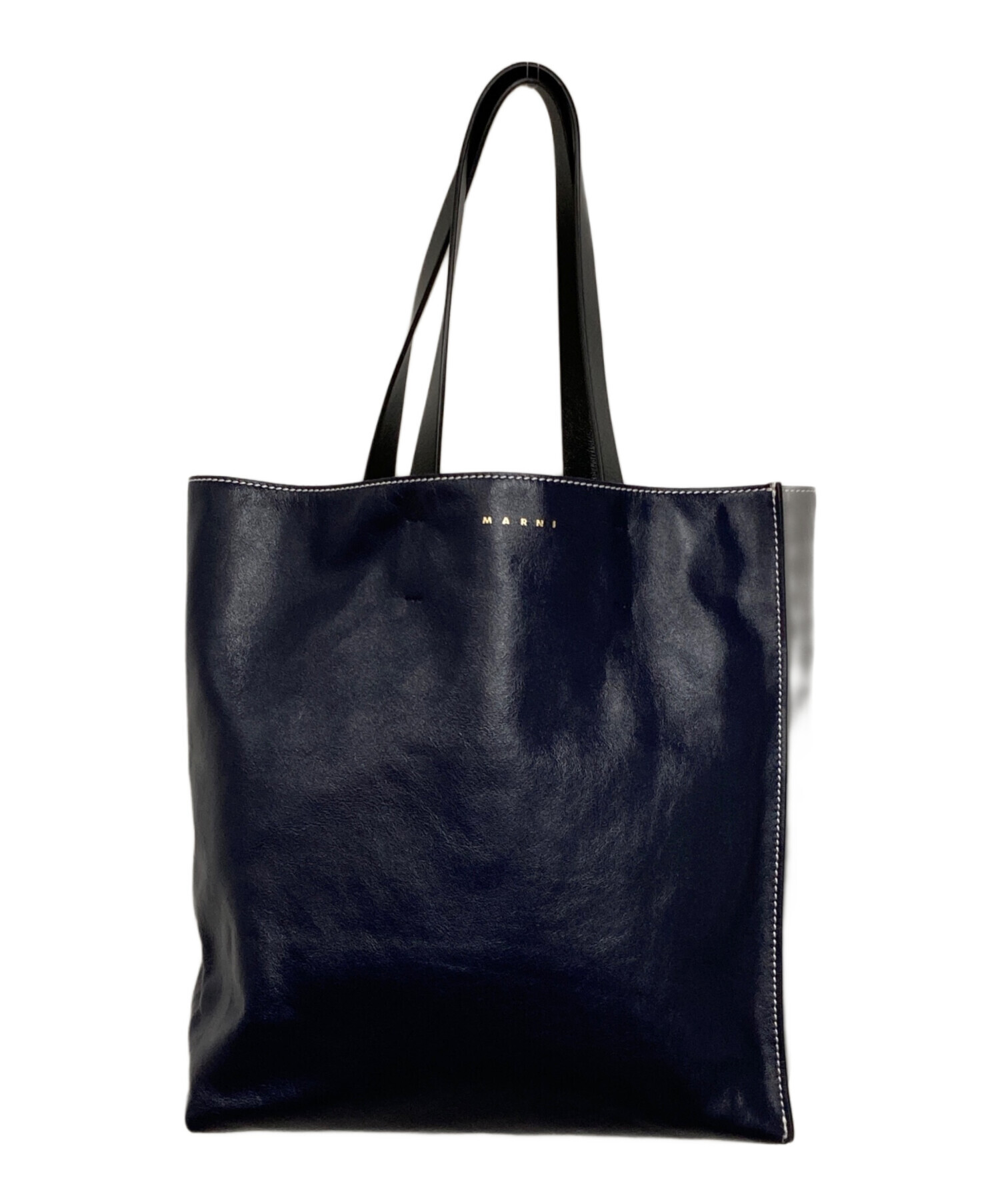 マルニ　MARNIキャンバストートバッグ ネイビー 中古・古着通販】MARNI (マルニ) MUSEO SOFT LARGE TOTE ネイビー