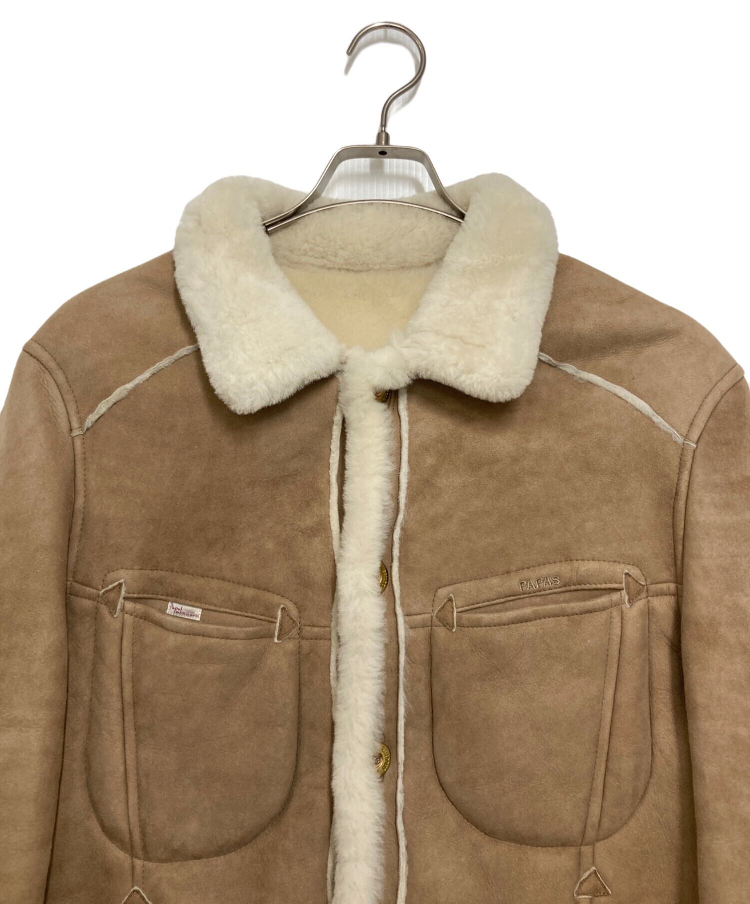 羊革ムートンジャケット　PAPAS 　カバーオール 中古・古着通販】PAPAS (パパス) ムートンジャケット ベージュ サイズ