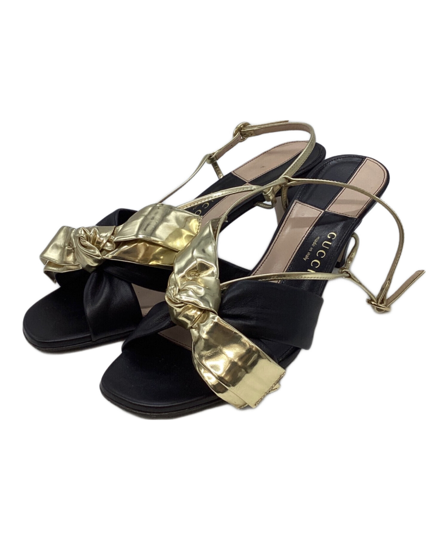 中古・古着通販】GUCCI (グッチ) リボンサンダル ブラック×ゴールド