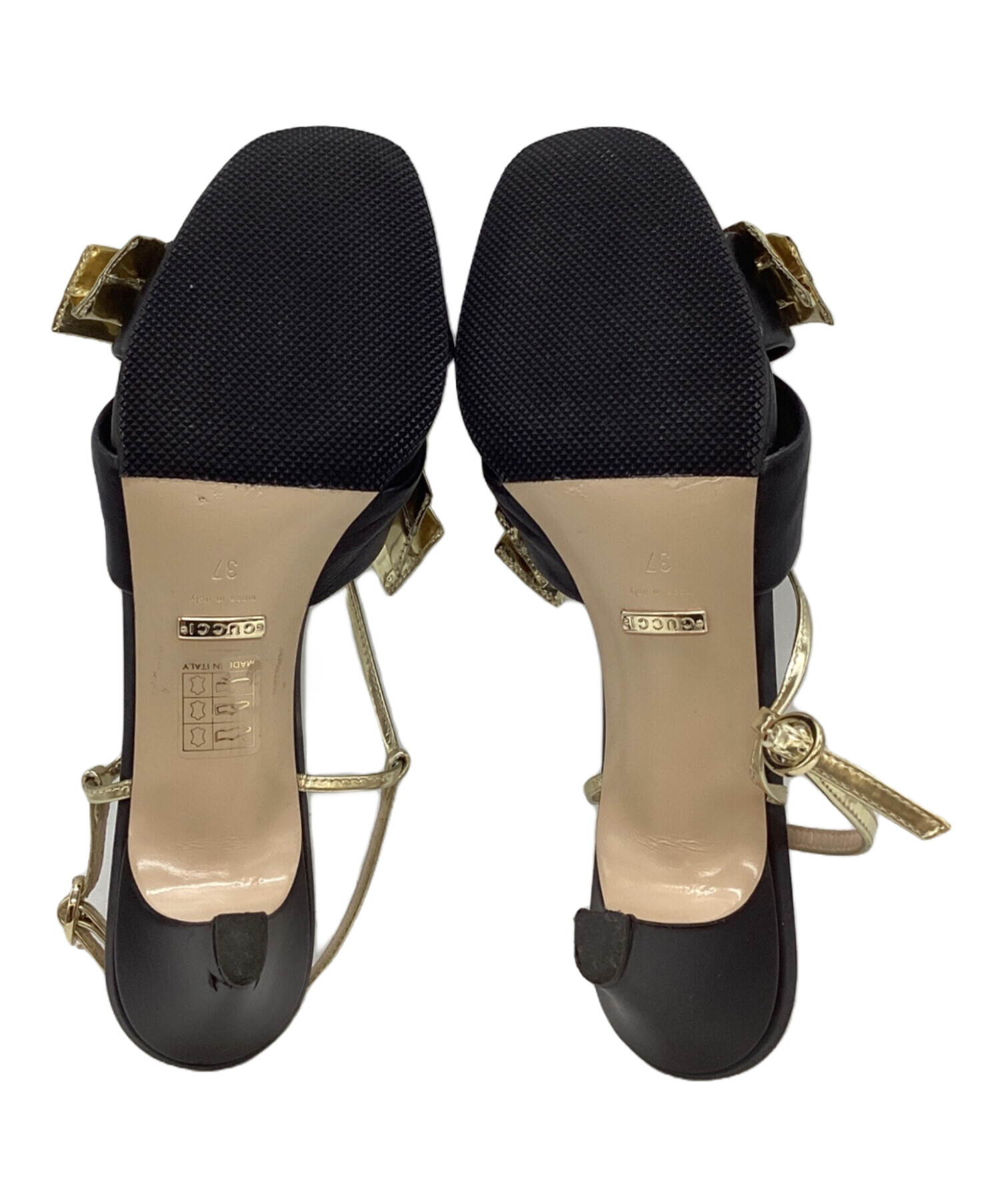 中古・古着通販】GUCCI (グッチ) リボンサンダル ブラック×ゴールド