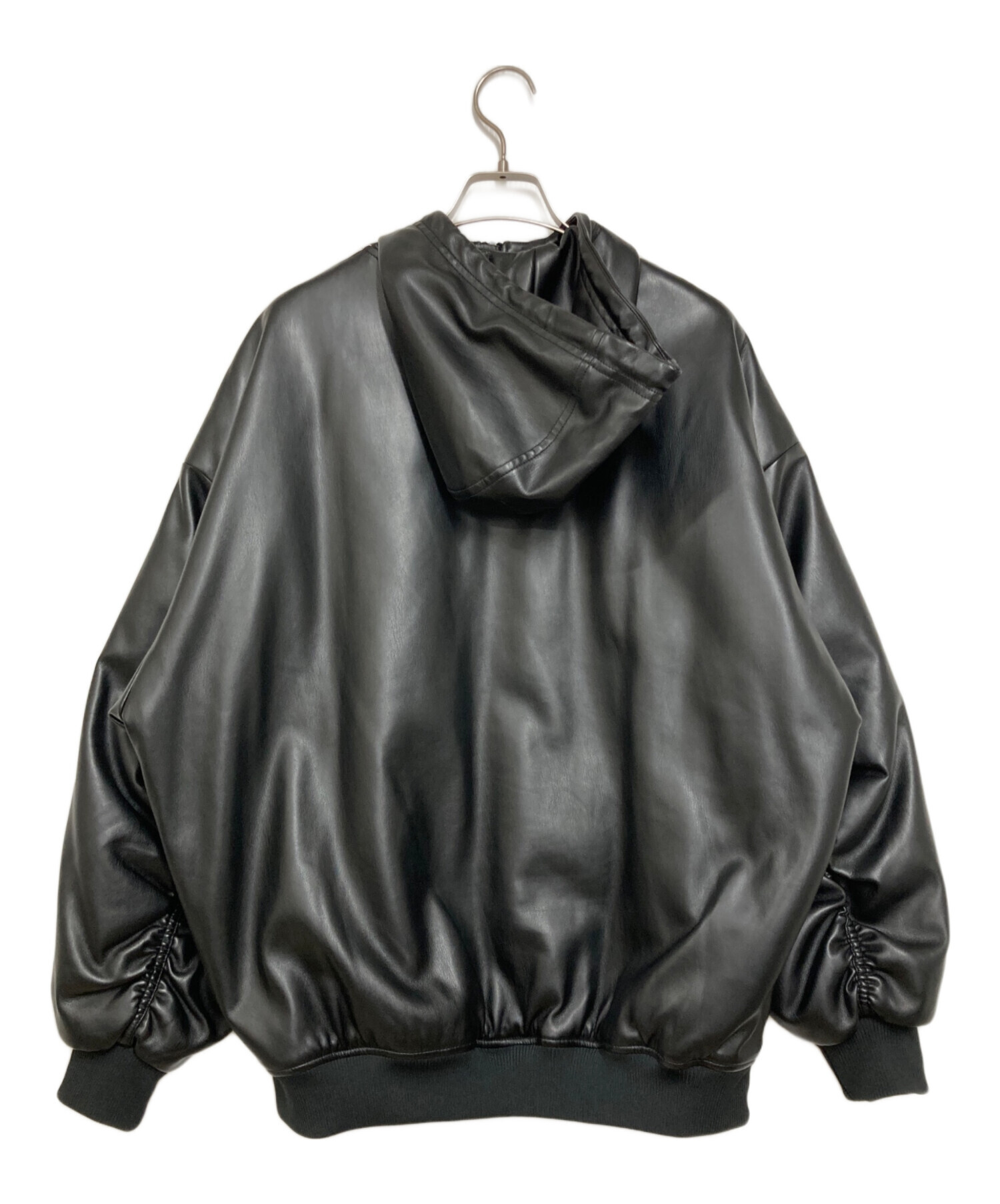 adidas ADILENIUM フード付き ブラックレザージャケット adidas ADILENIUM フード付き ブラックレザージャケット