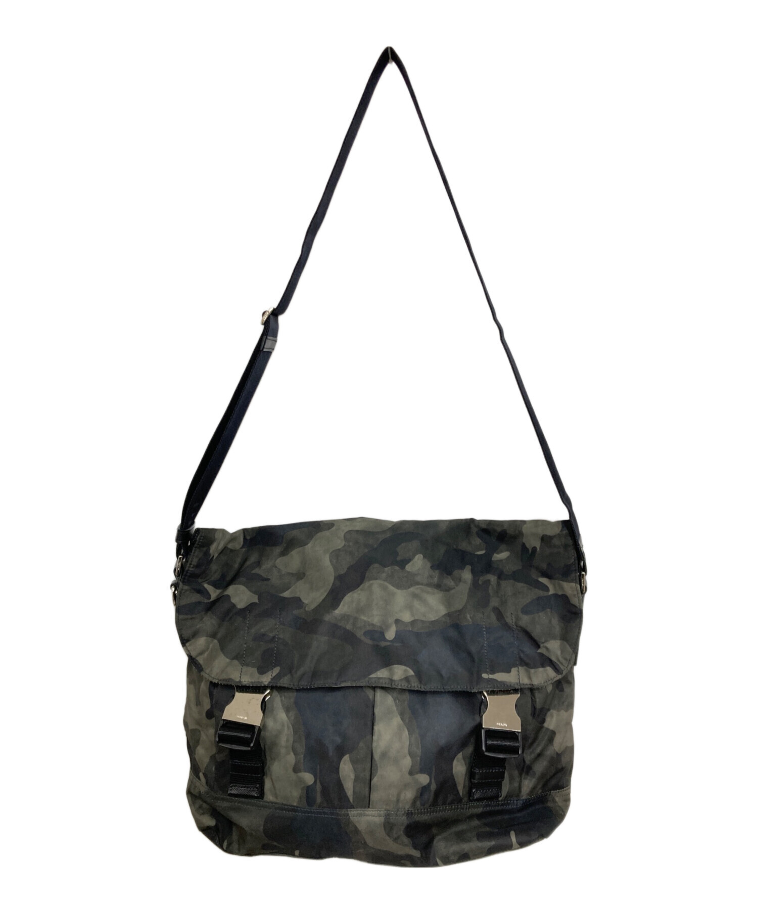 ○美中古 プラダPRADAスウェード切替ナイロンスクエアメッセンジャー