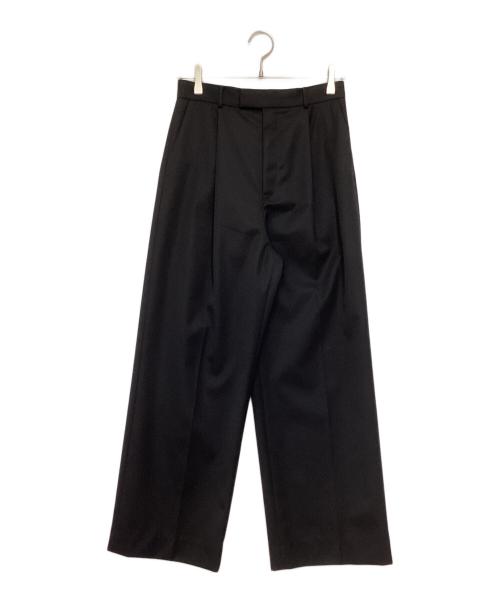 ATON エイトン コットンギャバジン タックパンツ 00 ブラック 中古・古着通販】ATON (エイトン) ウールギャバジンタックワイドパンツ